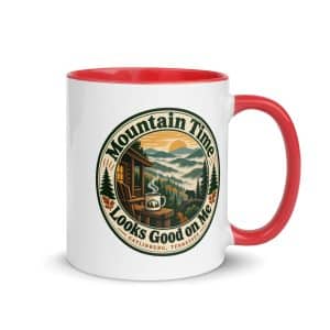 Gatlinburg and the Smokies Color Inside Coffee Mug: Mountain Time Looks Good on Me, Vintage Round Badge - 11 oz - Main