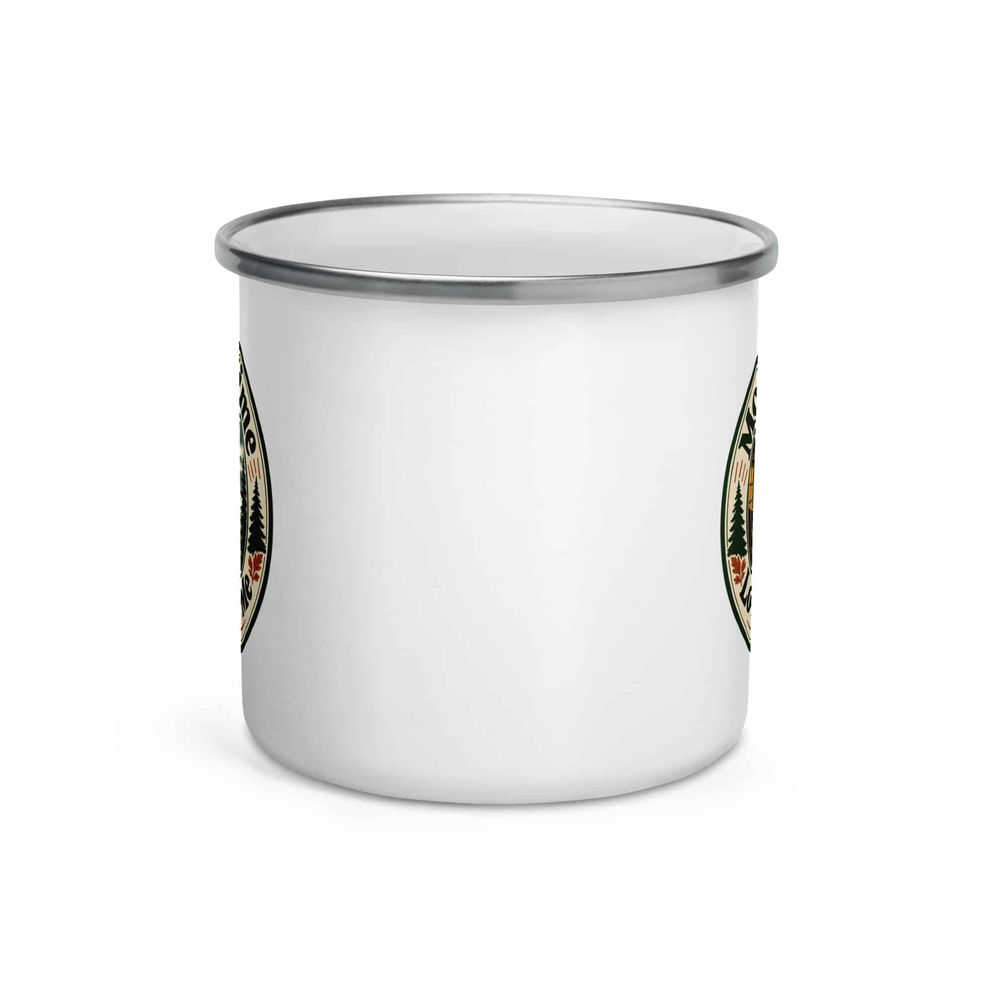 Gatlinburg and the Smokies Enamel Camp Mug: Mountain Time Looks Good on Me, Vintage Round Badge