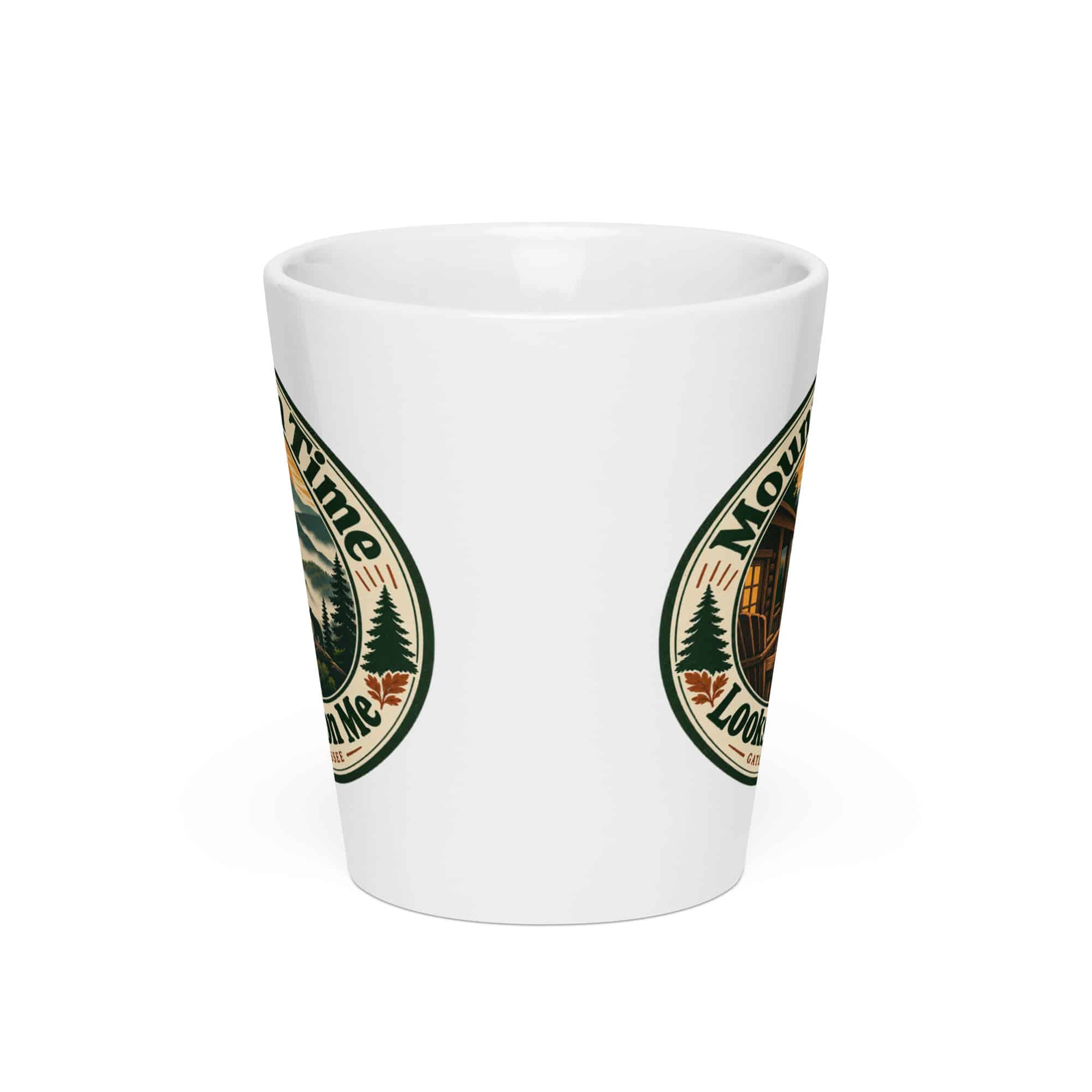 Gatlinburg and the Smokies Latte Mug: Mountain Time Looks Good on Me, Vintage Round Badge