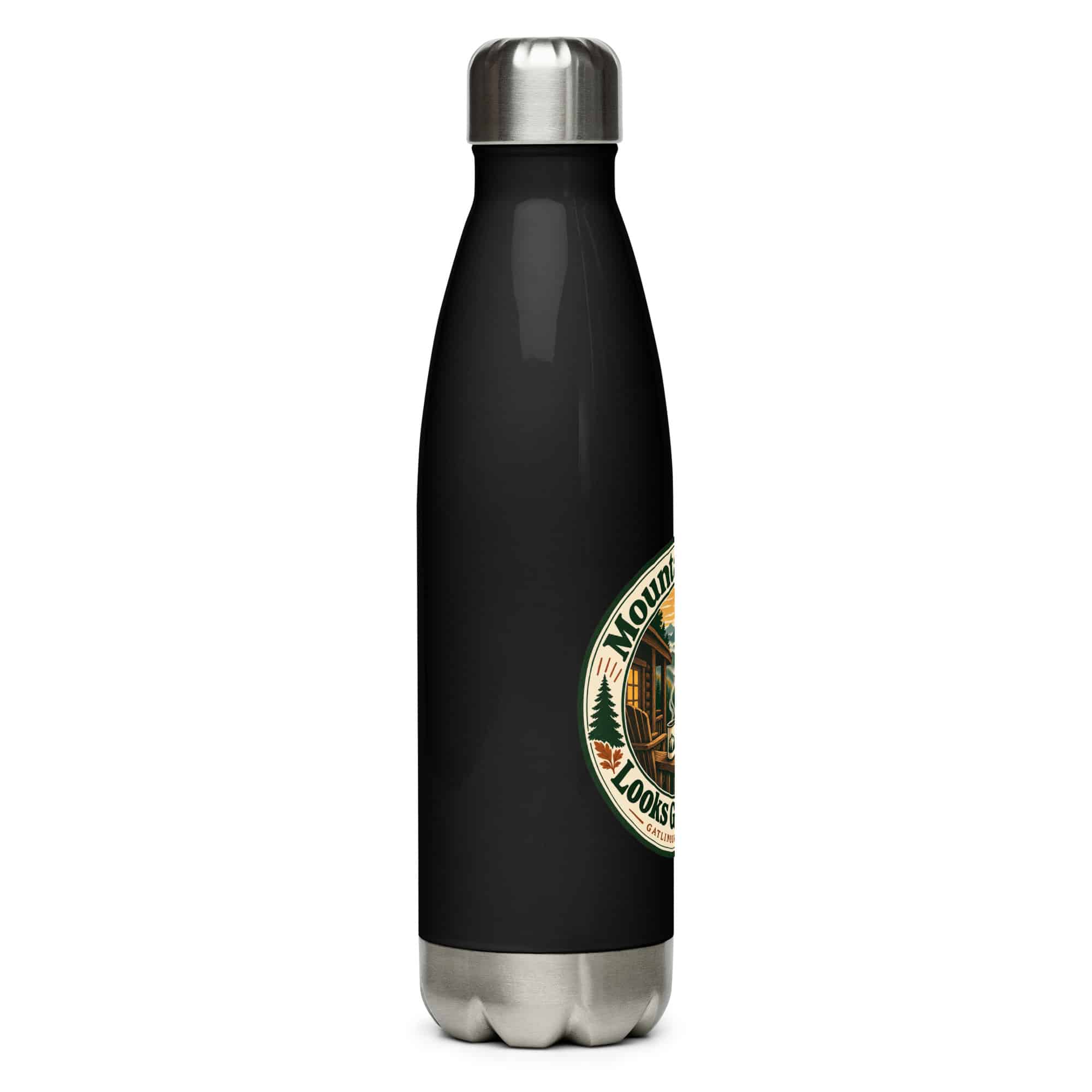Gatlinburg and the Smokies Stainless Steel Water Bottle: Mountain Time Looks Good on Me, Vintage Round Badge