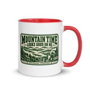 Gatlinburg and the Smokies Color Inside Coffee Mug: Mountain Time Looks Good on Me, Forest Ink Stamp - 11 oz - Main
