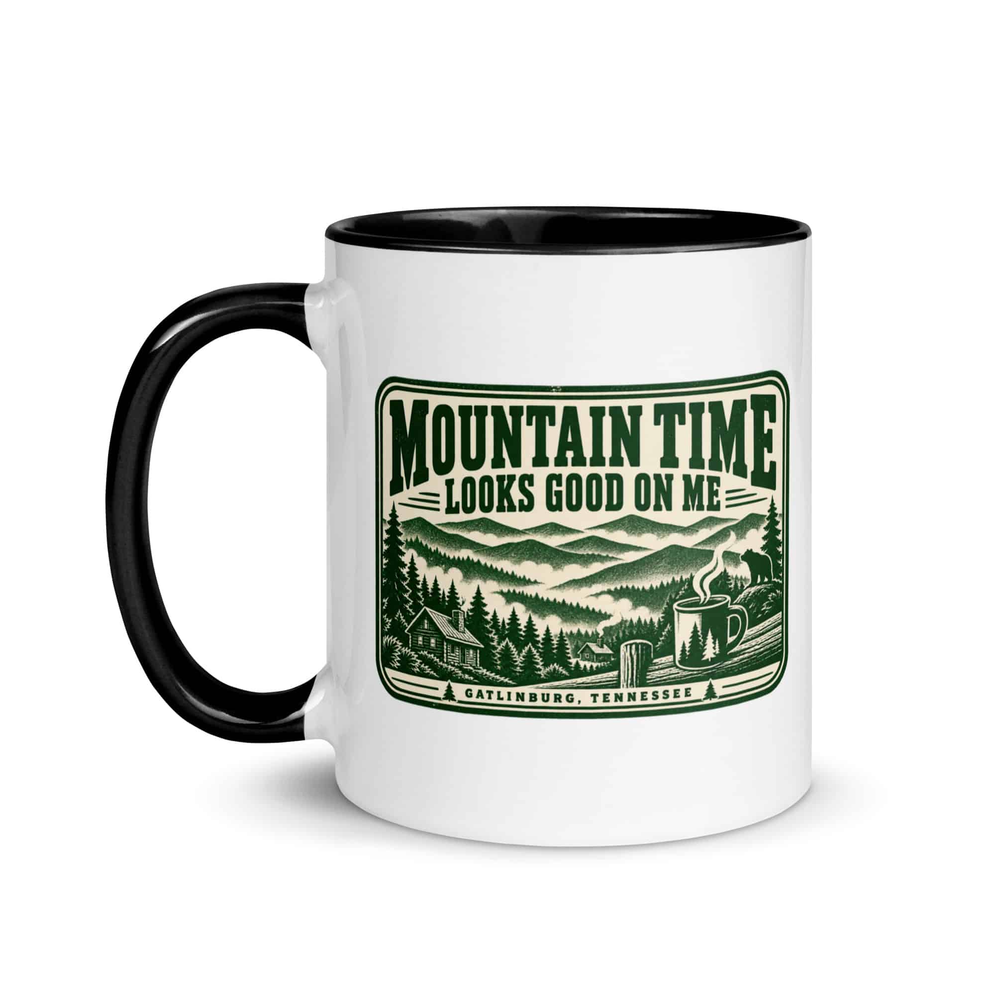 Gatlinburg and the Smokies Color Inside Coffee Mug: Mountain Time Looks Good on Me, Forest Ink Stamp