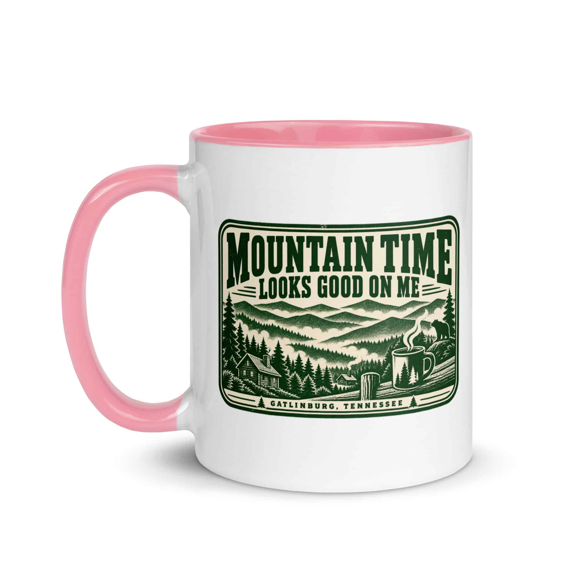 Gatlinburg and the Smokies Color Inside Coffee Mug: Mountain Time Looks Good on Me, Forest Ink Stamp