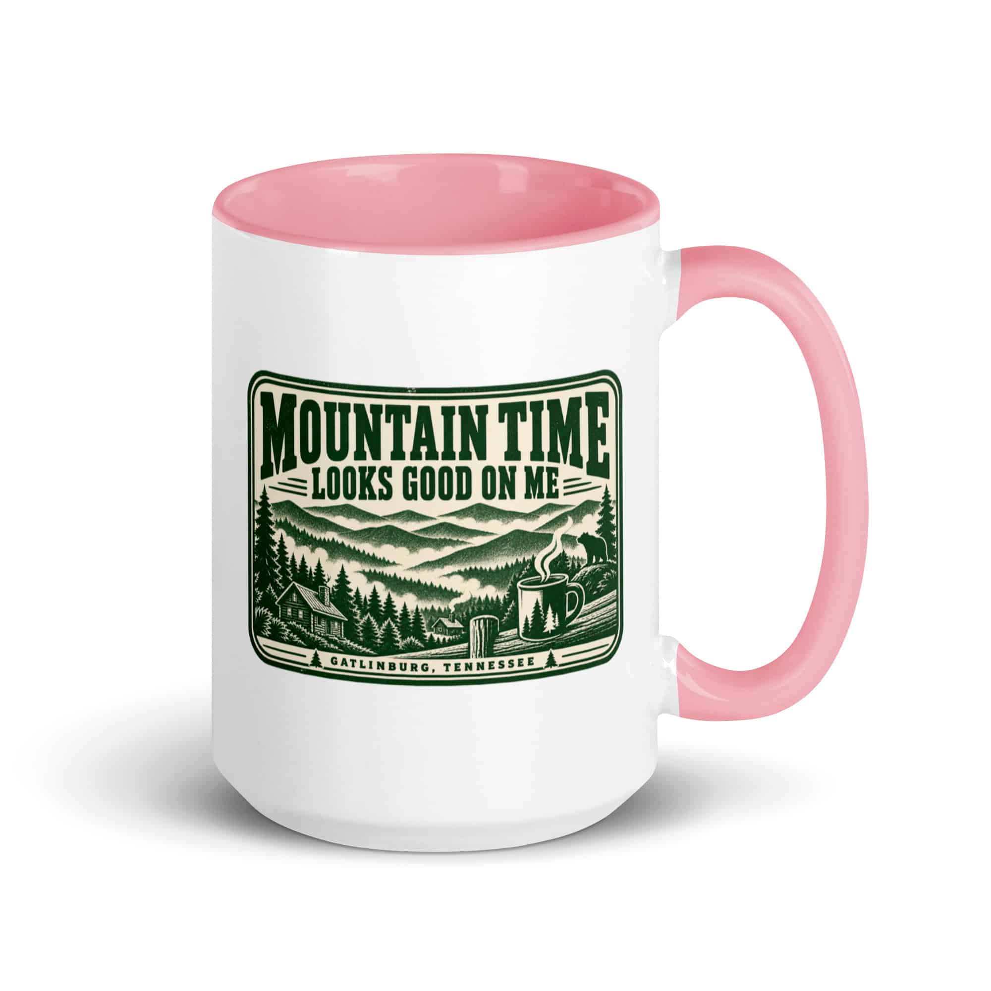 Gatlinburg and the Smokies Color Inside Coffee Mug: Mountain Time Looks Good on Me, Forest Ink Stamp
