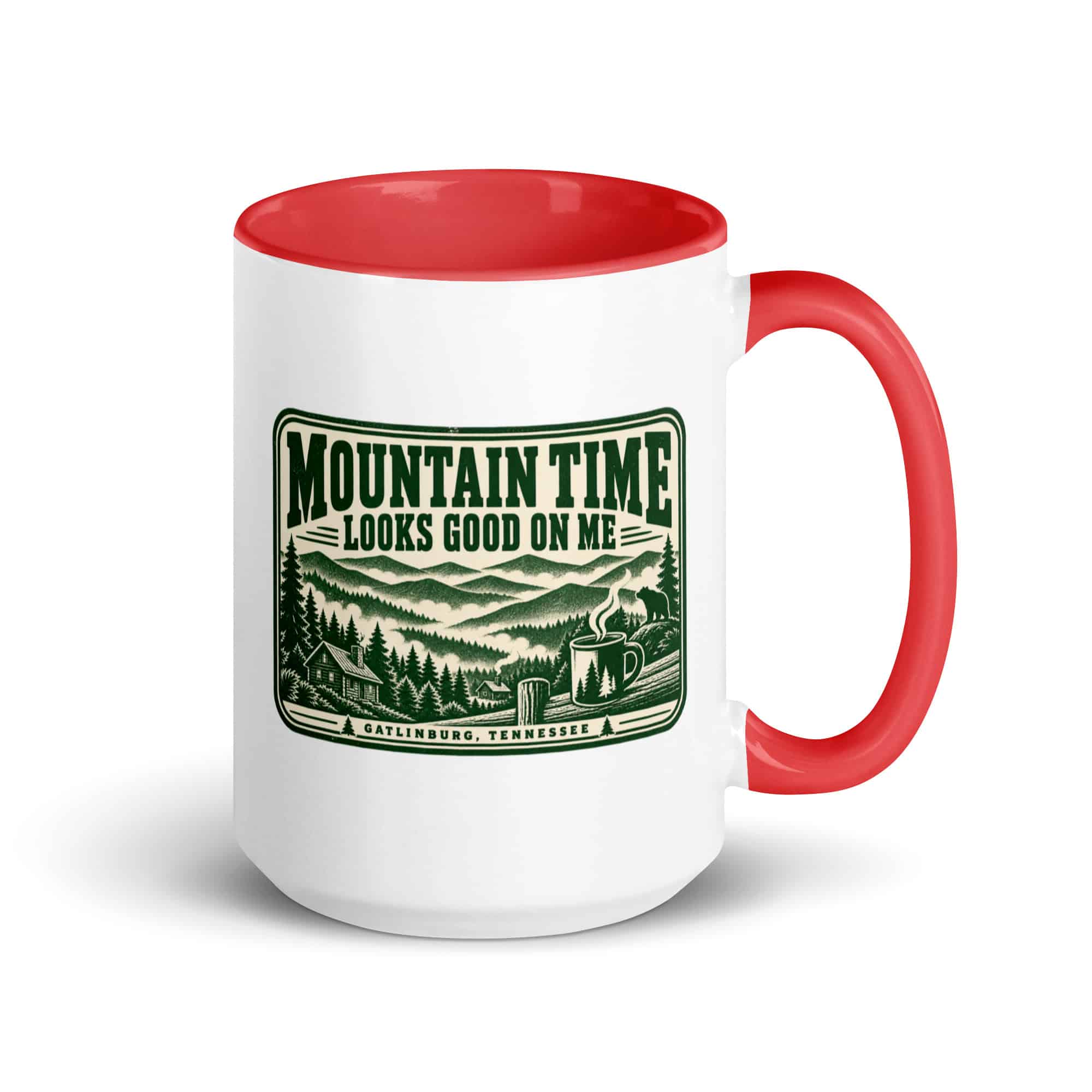 Gatlinburg and the Smokies Color Inside Coffee Mug: Mountain Time Looks Good on Me, Forest Ink Stamp