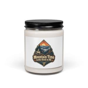 Gatlinburg and the Smokies Soy Wax Candle: Mountain Time Looks Good on Me, Scenic Shield Badge - 9oz - Main