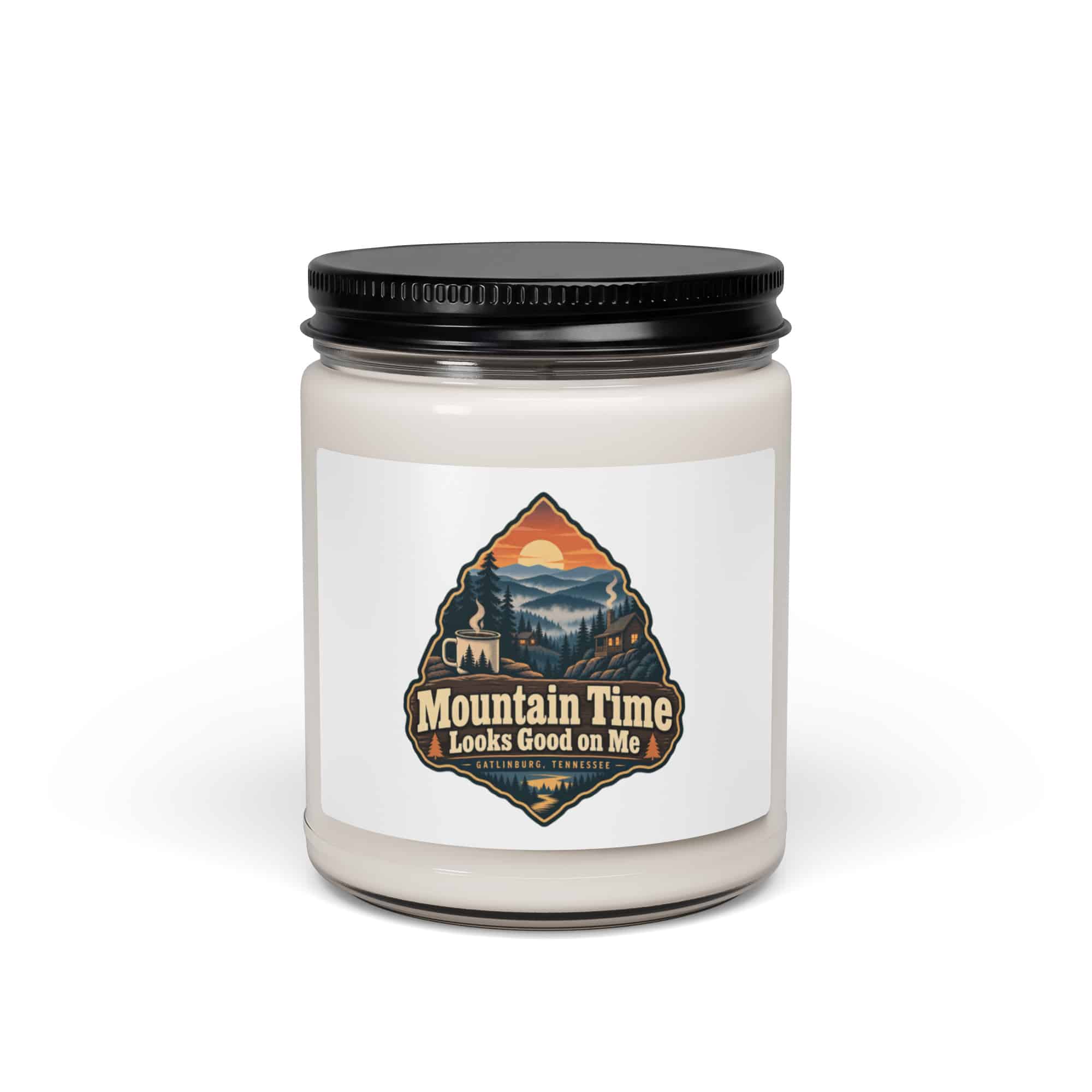 Gatlinburg and the Smokies Soy Wax Candle: Mountain Time Looks Good on Me, Scenic Shield Badge