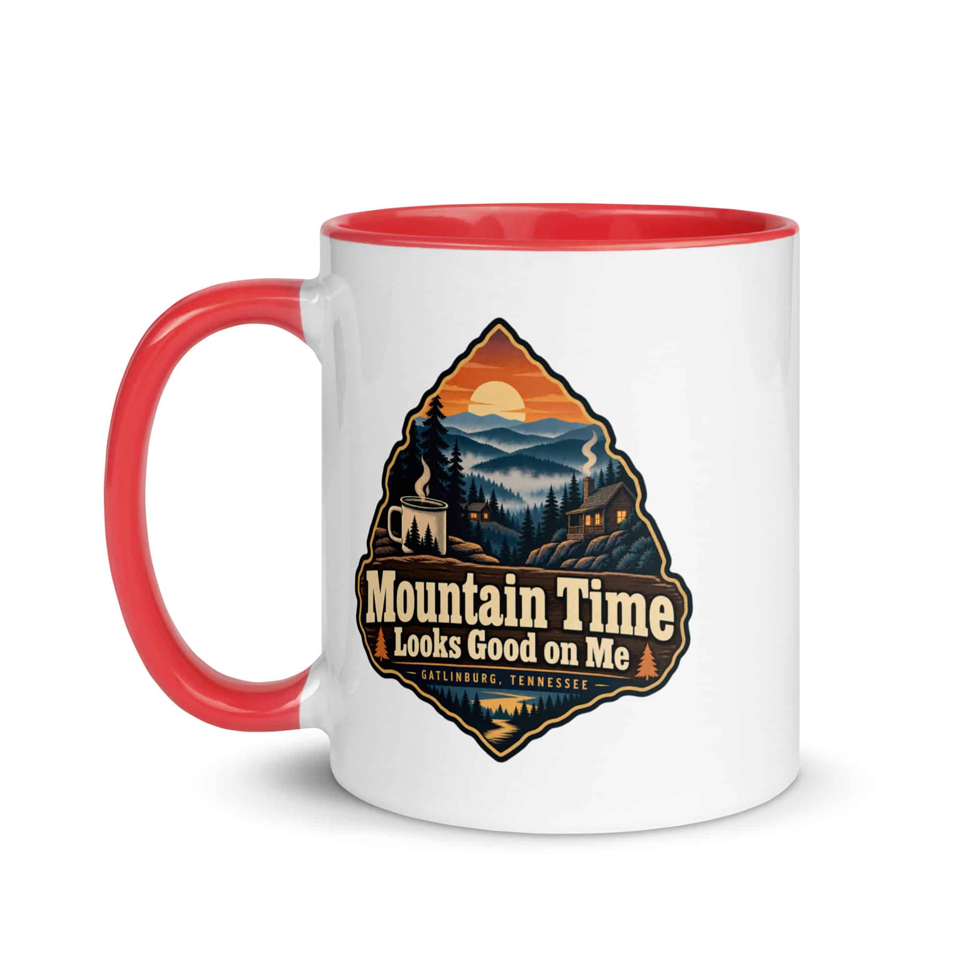Gatlinburg and the Smokies Color Inside Coffee Mug: Mountain Time Looks Good on Me, Scenic Shield Badge