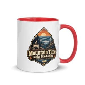 Gatlinburg and the Smokies Color Inside Coffee Mug: Mountain Time Looks Good on Me, Scenic Shield Badge - 11 oz - Main