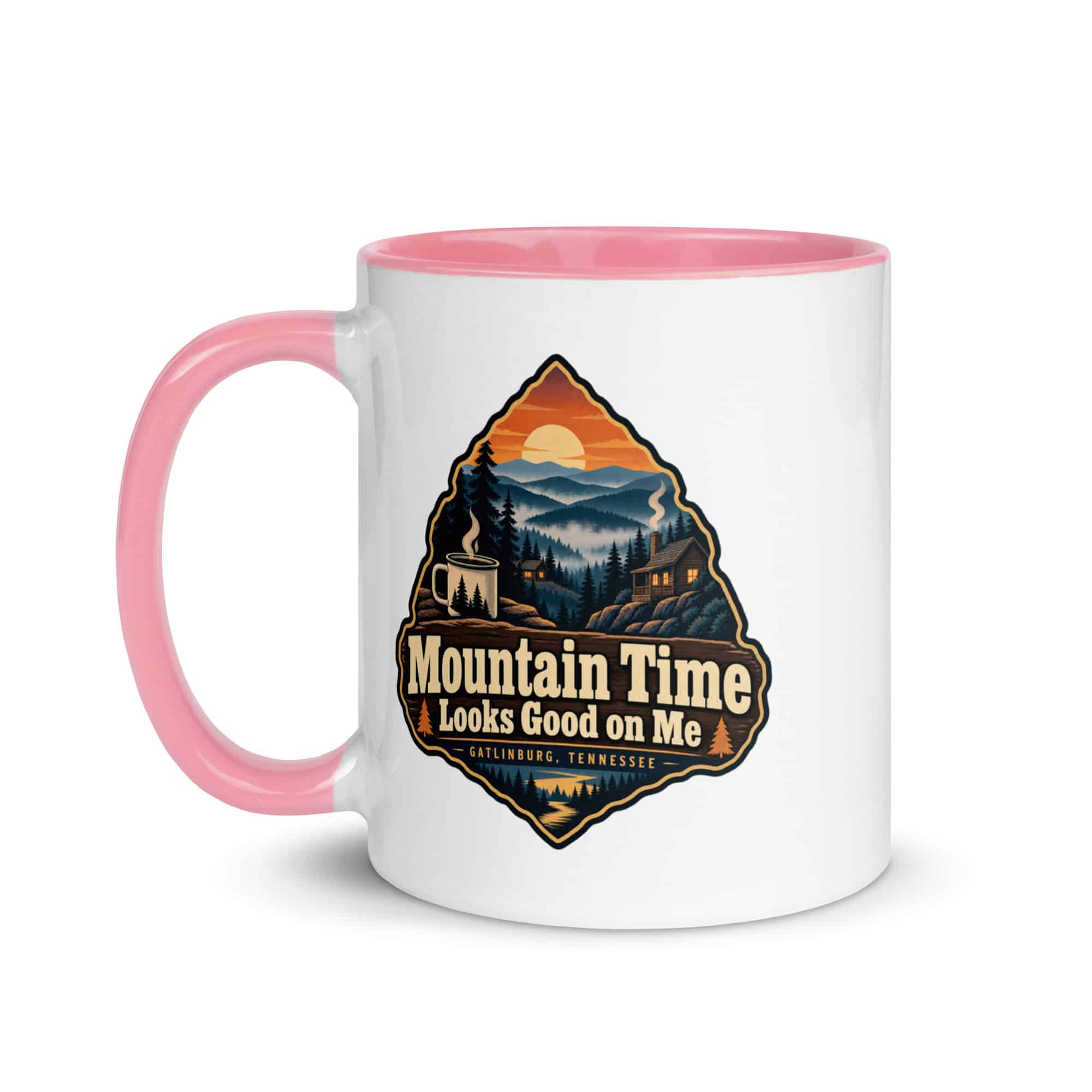 Gatlinburg and the Smokies Color Inside Coffee Mug: Mountain Time Looks Good on Me, Scenic Shield Badge