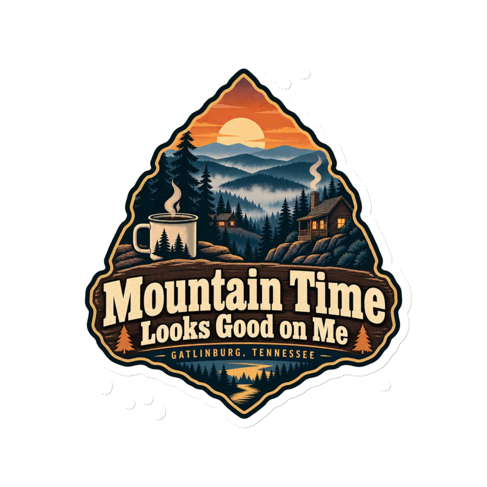 Gatlinburg and the Smokies Die-Cut Magnet: Mountain Time Looks Good on Me, Scenic Shield Badge