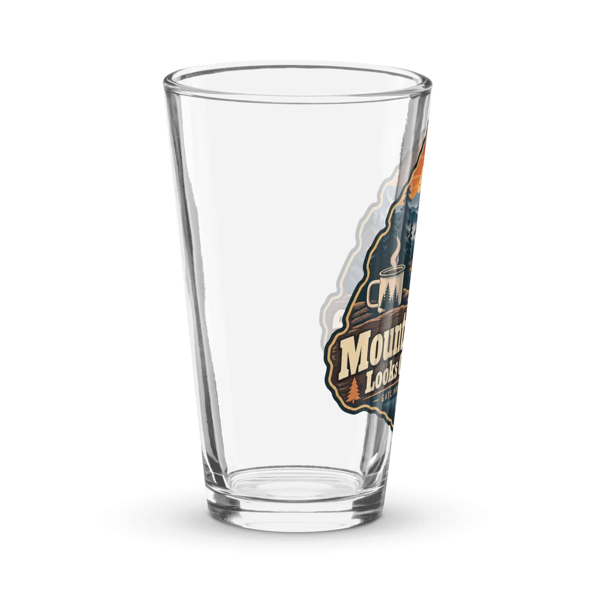 Gatlinburg and the Smokies Pint Glass: Mountain Time Looks Good on Me, Scenic Shield Badge