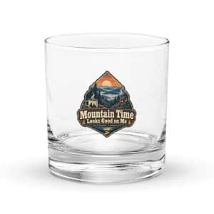 Gatlinburg and the Smokies Rocks Glass: Mountain Time Looks Good on Me, Scenic Shield Badge - 10.5 oz - Main