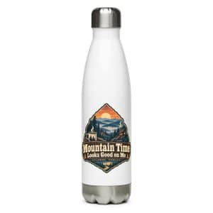 Gatlinburg and the Smokies Stainless Steel Water Bottle: Mountain Time Looks Good on Me, Scenic Shield Badge - 17 oz - Main