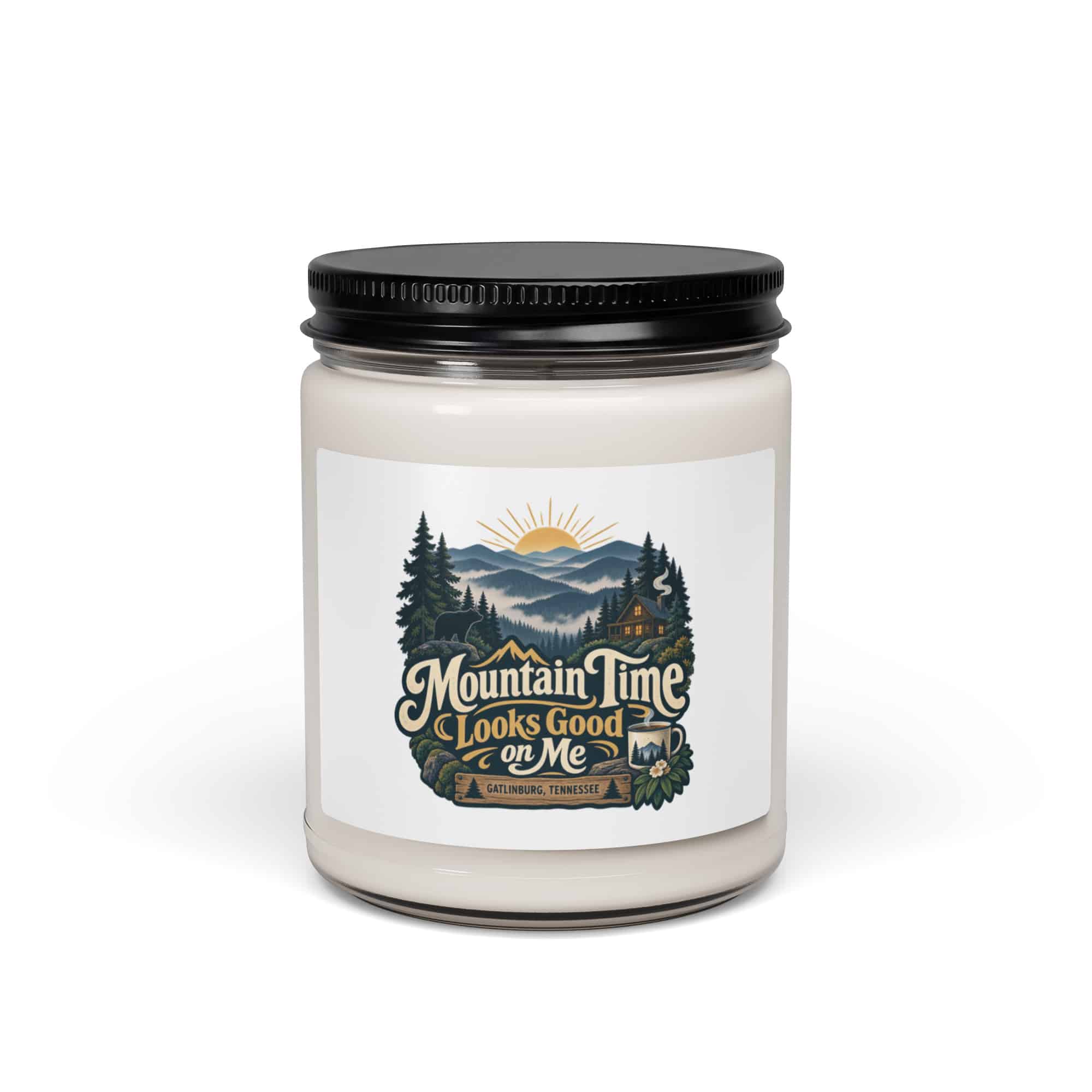 Gatlinburg and the Smokies Soy Wax Candle: Mountain Time Looks Good on Me, Woodland Scenic Lettering