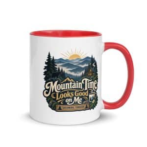 Gatlinburg and the Smokies Color Inside Coffee Mug: Mountain Time Looks Good on Me, Woodland Scenic Lettering - 11 oz - Main