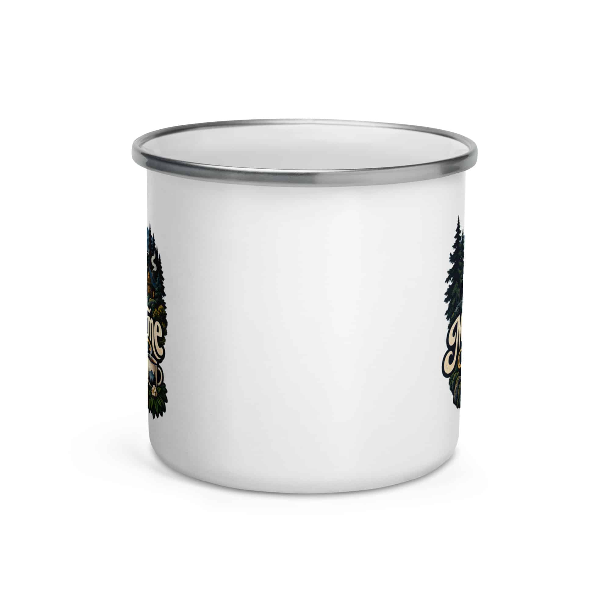 Gatlinburg and the Smokies Enamel Camp Mug: Mountain Time Looks Good on Me, Woodland Scenic Lettering
