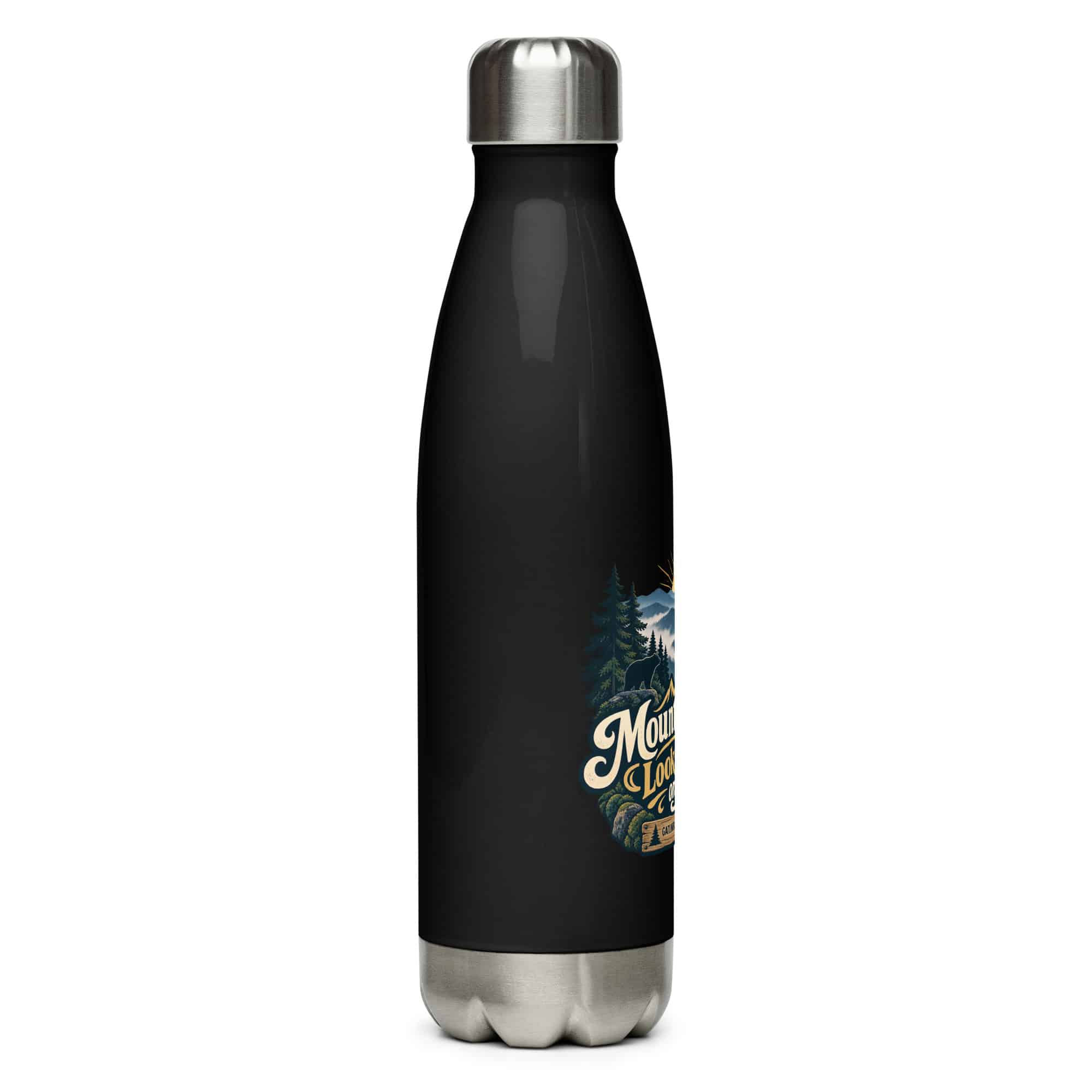 Gatlinburg and the Smokies Stainless Steel Water Bottle: Mountain Time Looks Good on Me, Woodland Scenic Lettering