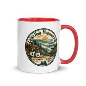 Gatlinburg and the Smokies Color Inside Coffee Mug: Cabin Hair. Mountain Air, Vintage Round Badge - 11 oz - Main