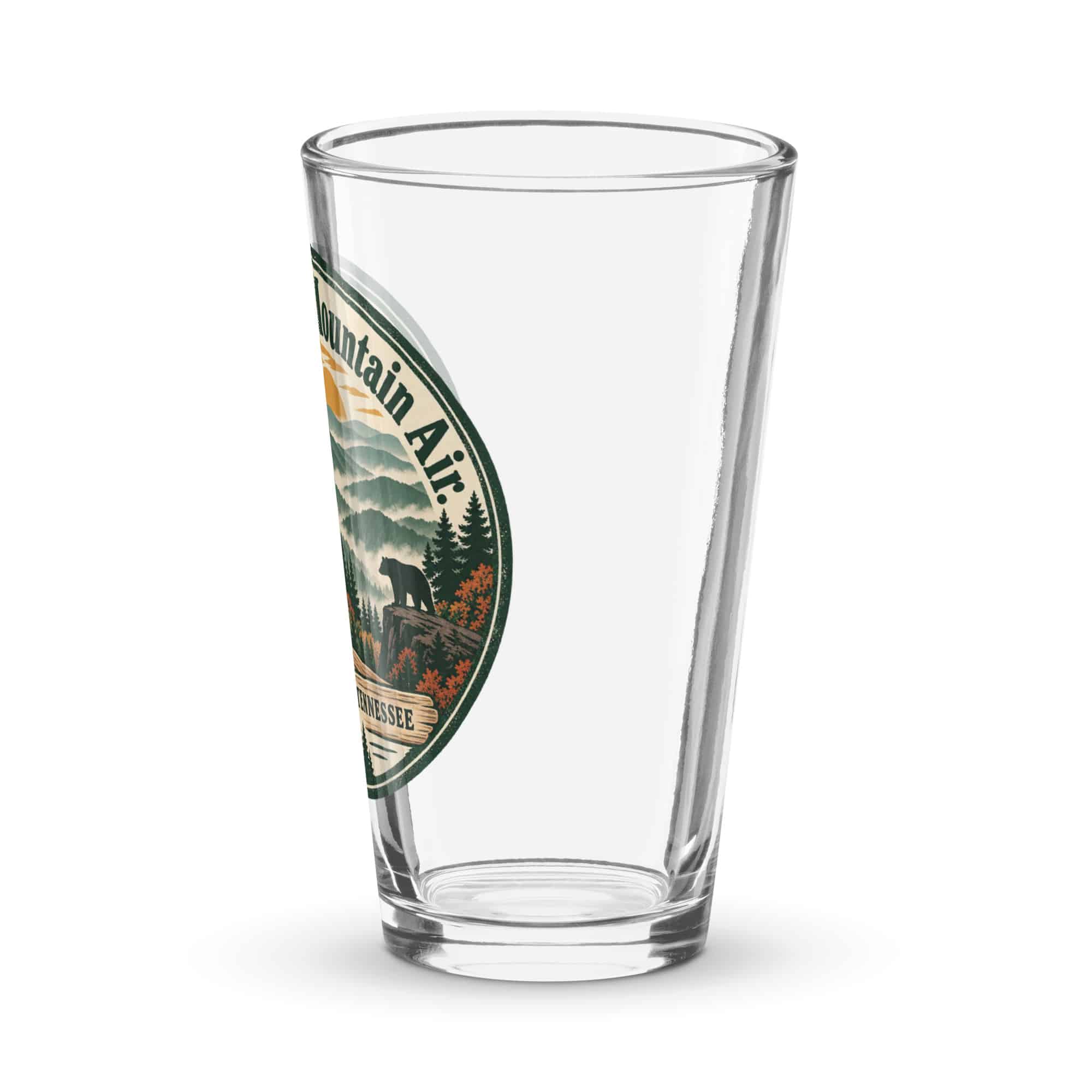 Gatlinburg and the Smokies Pint Glass: Cabin Hair. Mountain Air, Vintage Round Badge