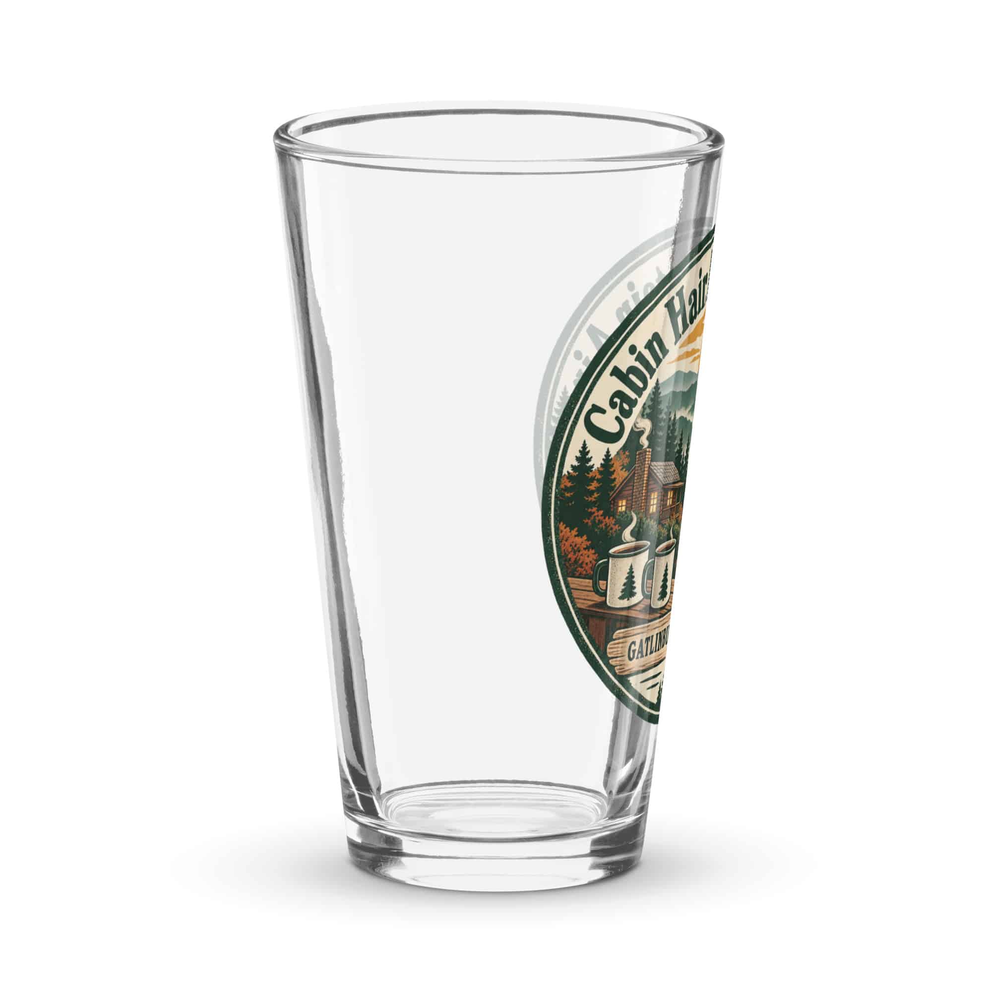 Gatlinburg and the Smokies Pint Glass: Cabin Hair. Mountain Air, Vintage Round Badge