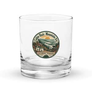 Gatlinburg and the Smokies Rocks Glass: Cabin Hair. Mountain Air, Vintage Round Badge - 10.5 oz - Main