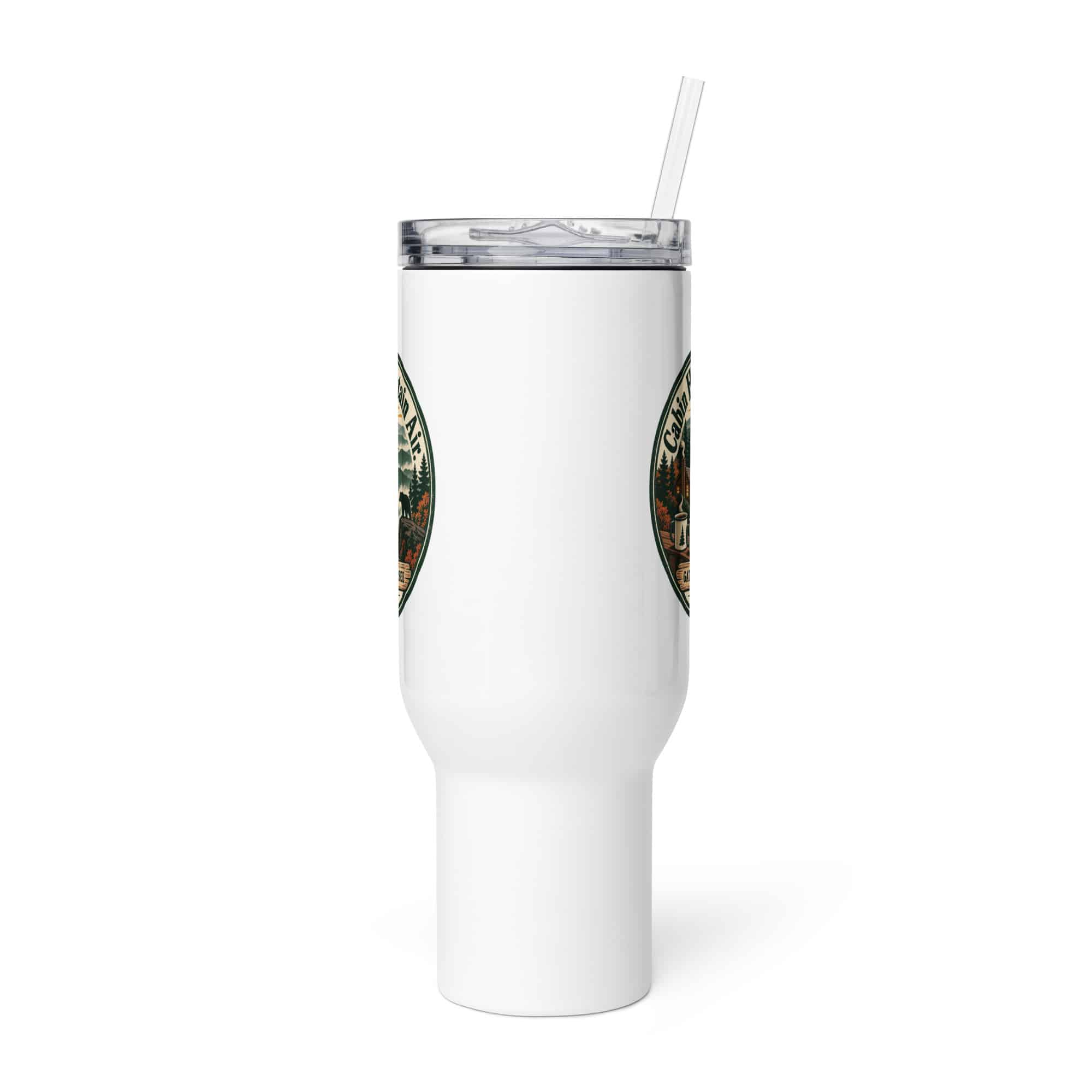 Gatlinburg and the Smokies Travel Mug: Cabin Hair. Mountain Air, Vintage Round Badge