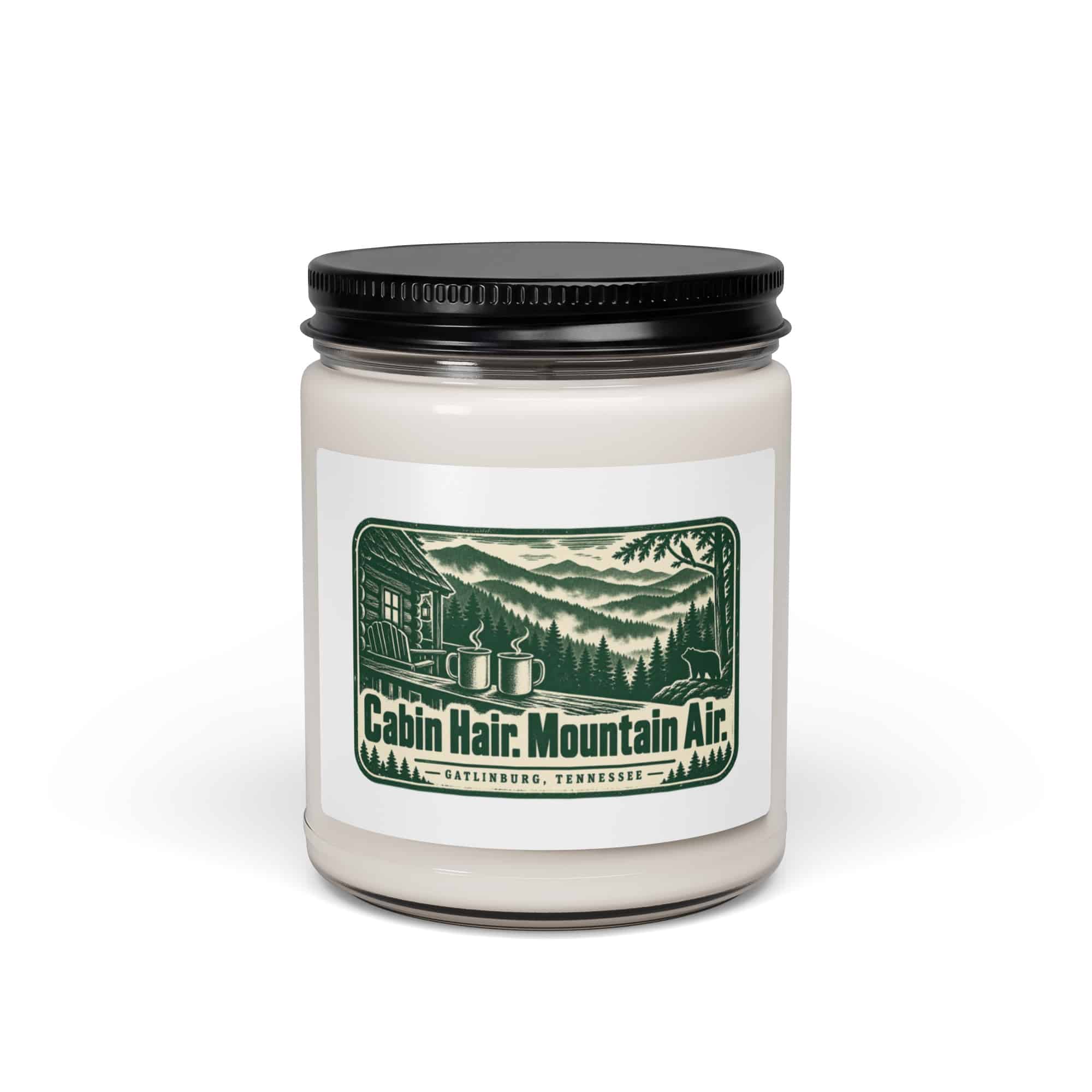Gatlinburg and the Smokies Soy Wax Candle: Cabin Hair. Mountain Air, Forest Ink Stamp