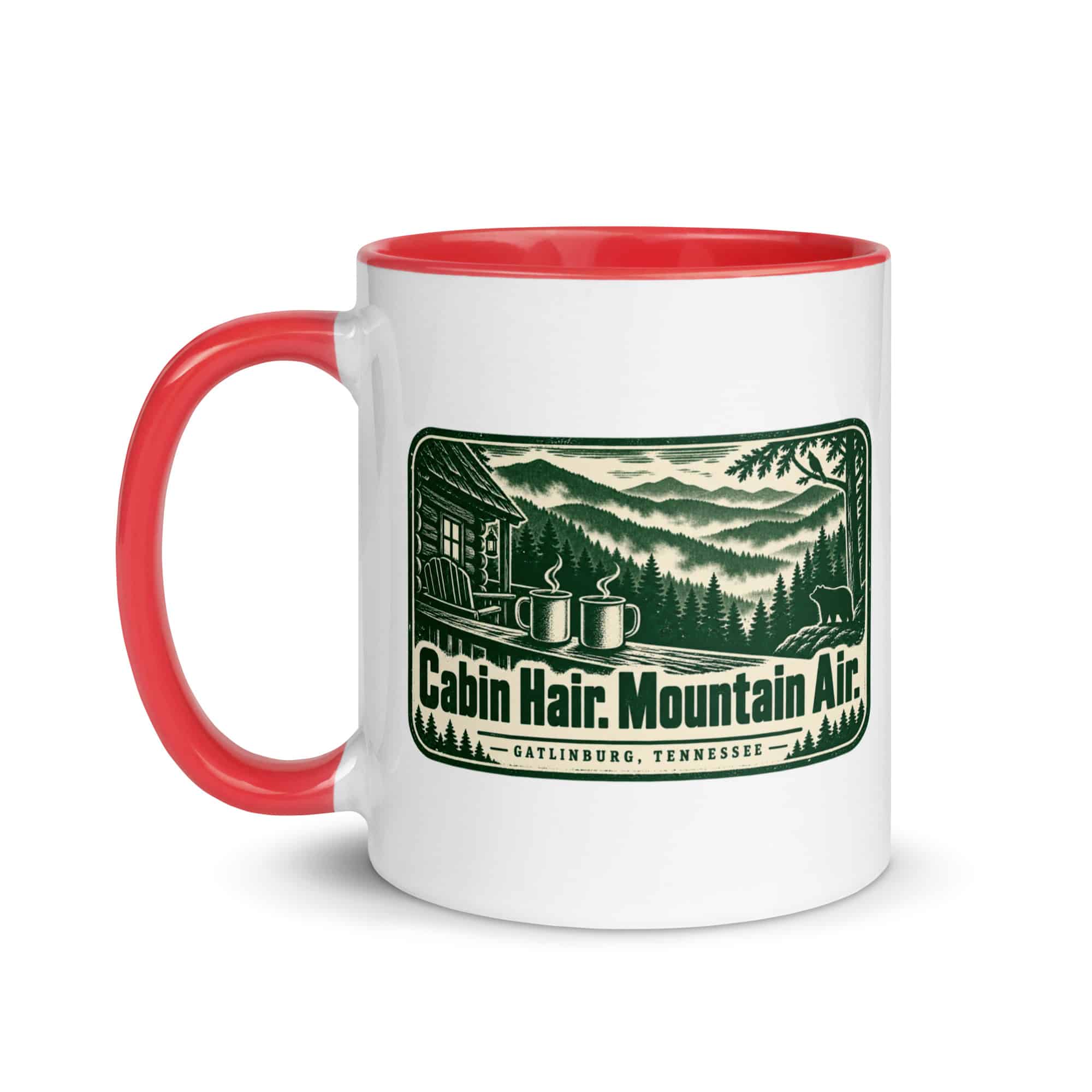 Gatlinburg and the Smokies Color Inside Coffee Mug: Cabin Hair. Mountain Air, Forest Ink Stamp