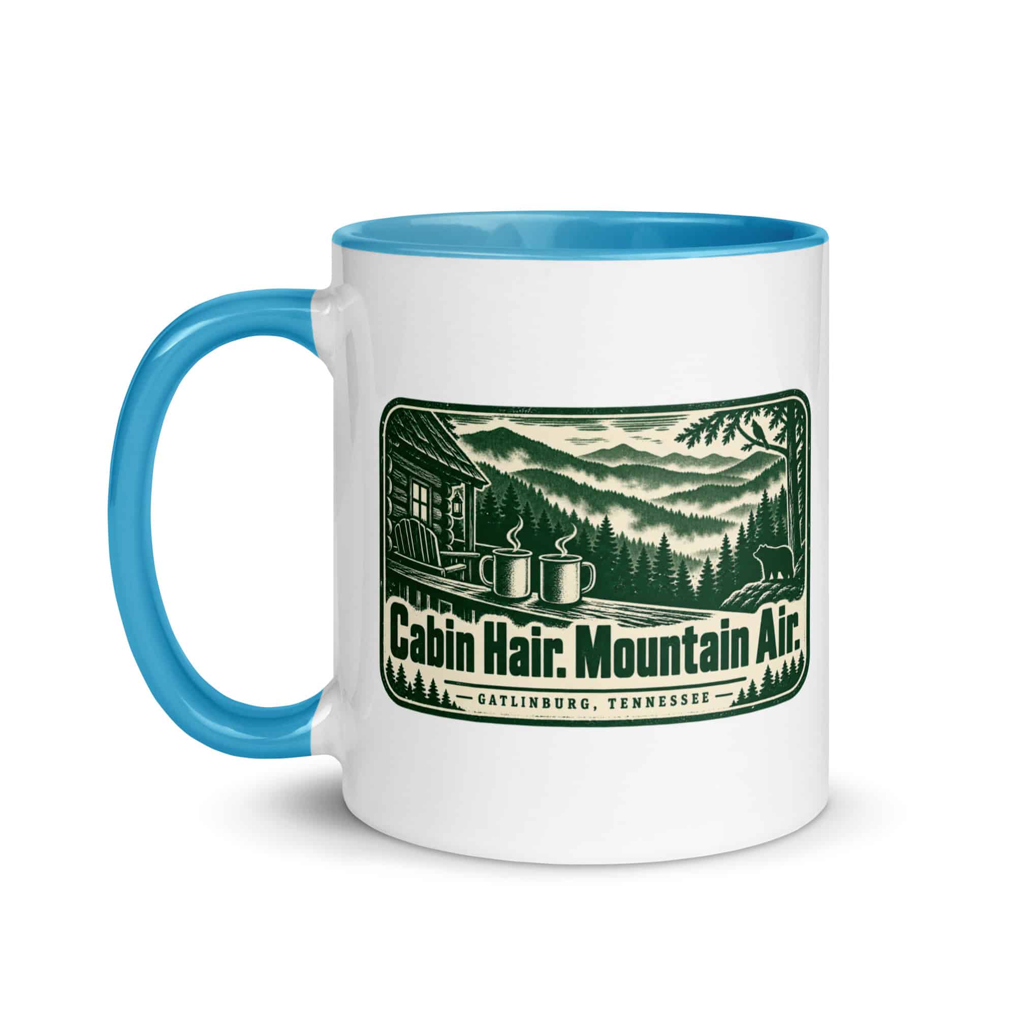Gatlinburg and the Smokies Color Inside Coffee Mug: Cabin Hair. Mountain Air, Forest Ink Stamp