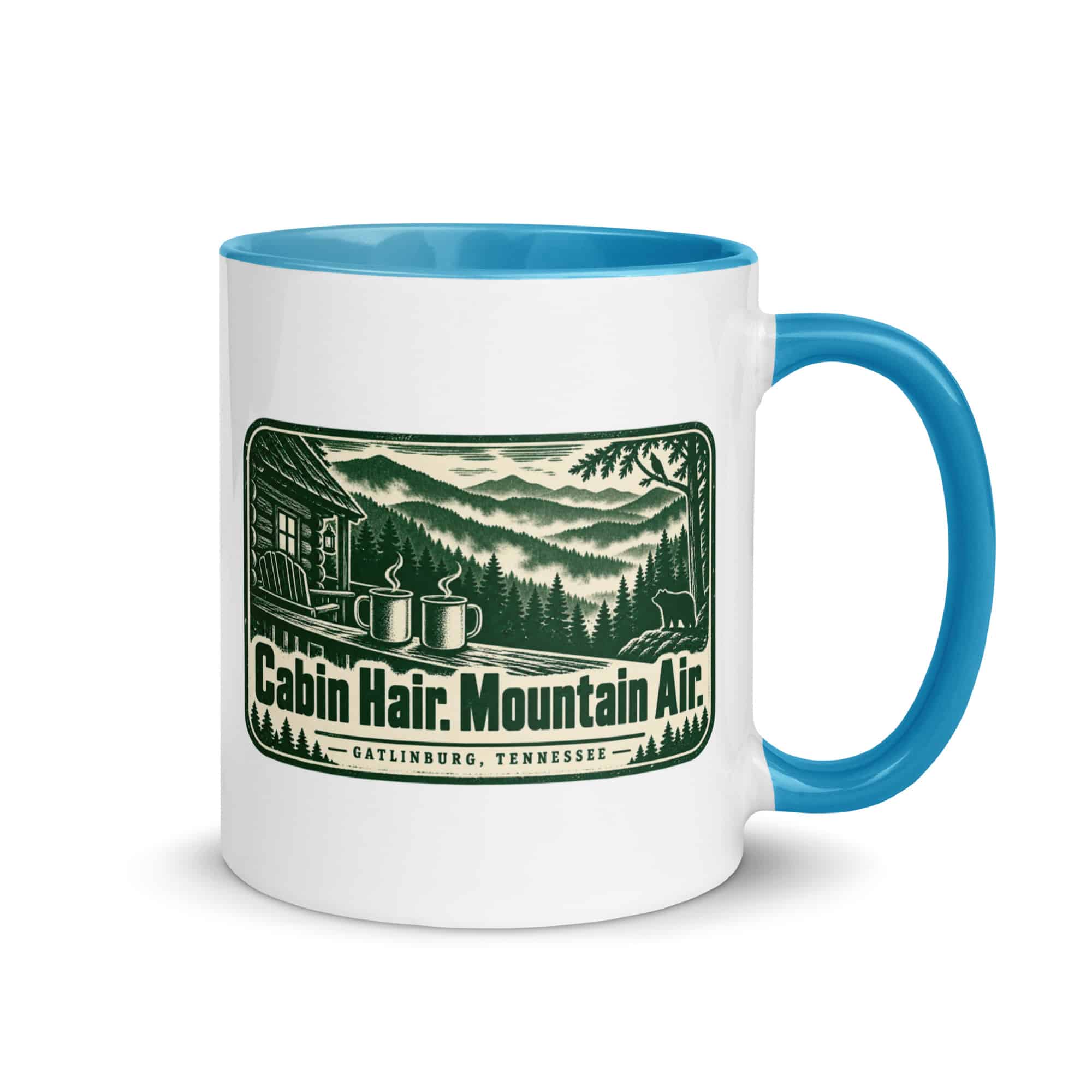 Gatlinburg and the Smokies Color Inside Coffee Mug: Cabin Hair. Mountain Air, Forest Ink Stamp