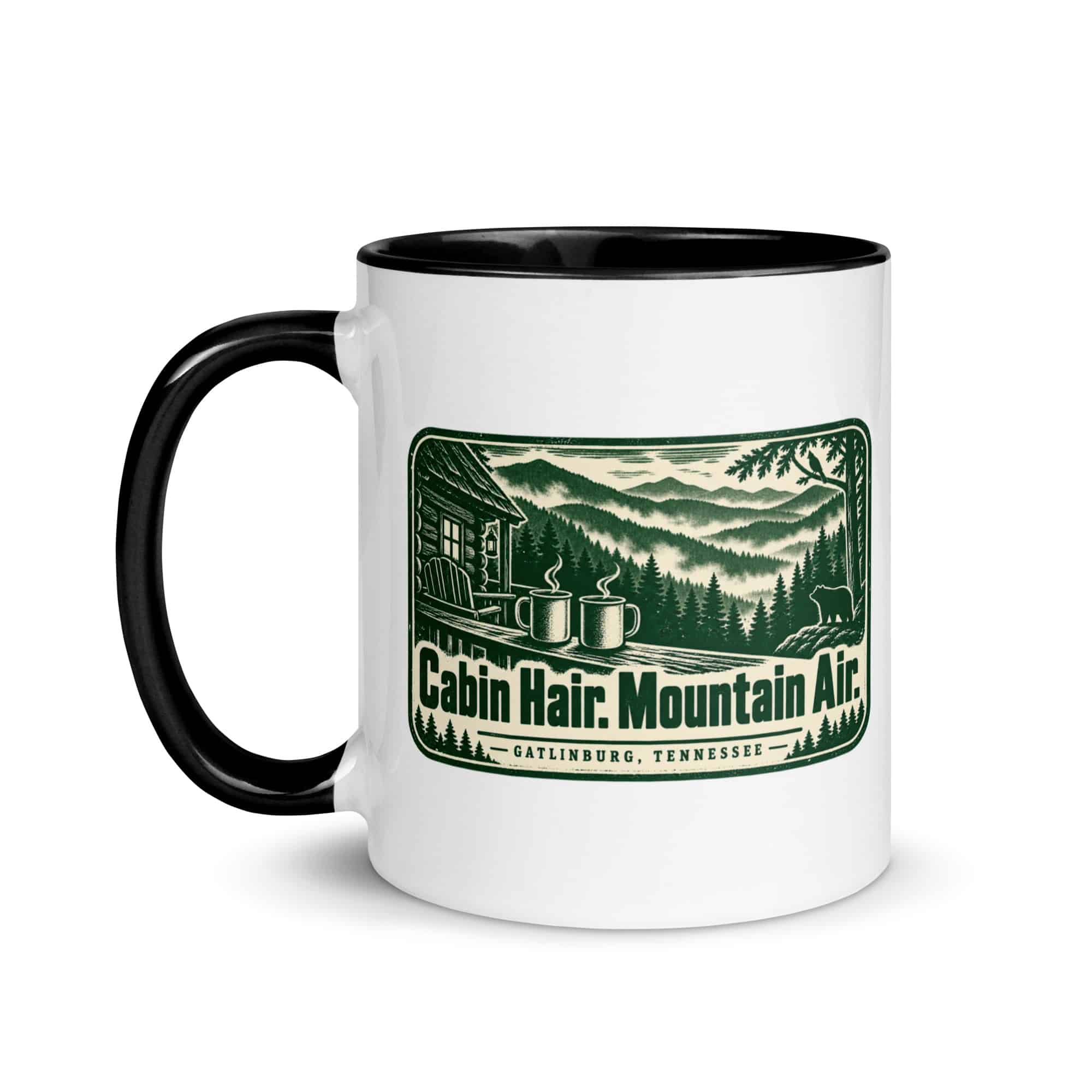 Gatlinburg and the Smokies Color Inside Coffee Mug: Cabin Hair. Mountain Air, Forest Ink Stamp