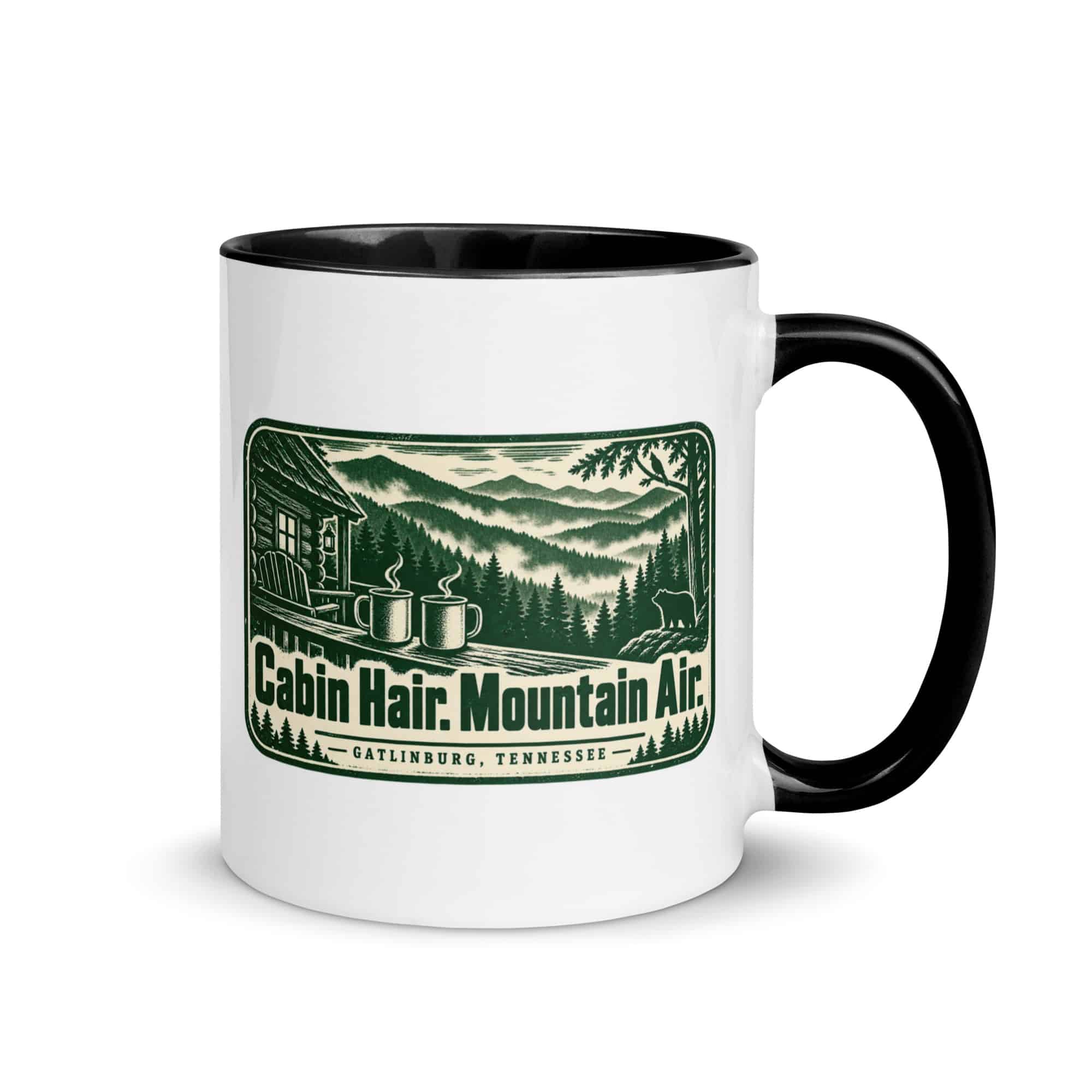 Gatlinburg and the Smokies Color Inside Coffee Mug: Cabin Hair. Mountain Air, Forest Ink Stamp