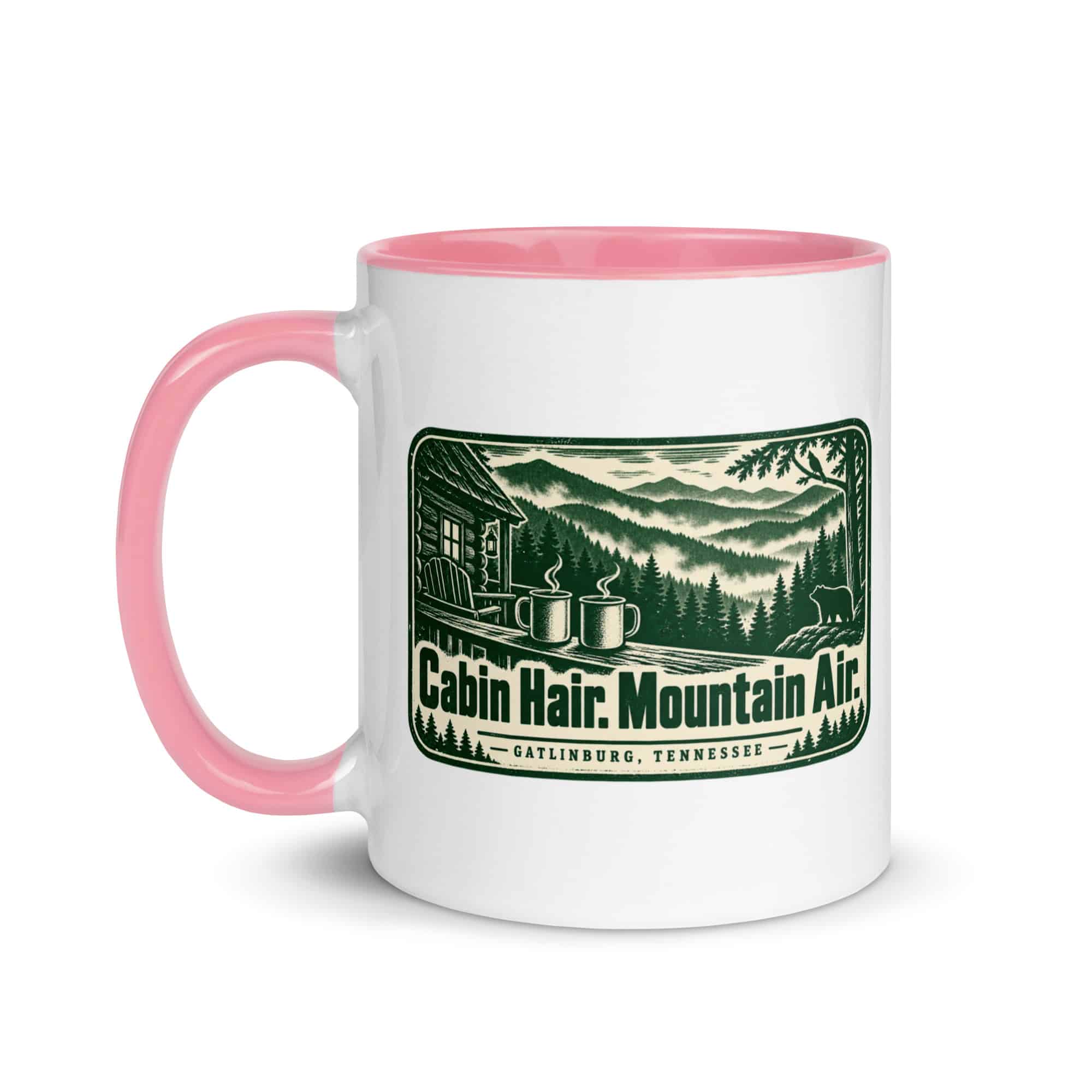 Gatlinburg and the Smokies Color Inside Coffee Mug: Cabin Hair. Mountain Air, Forest Ink Stamp