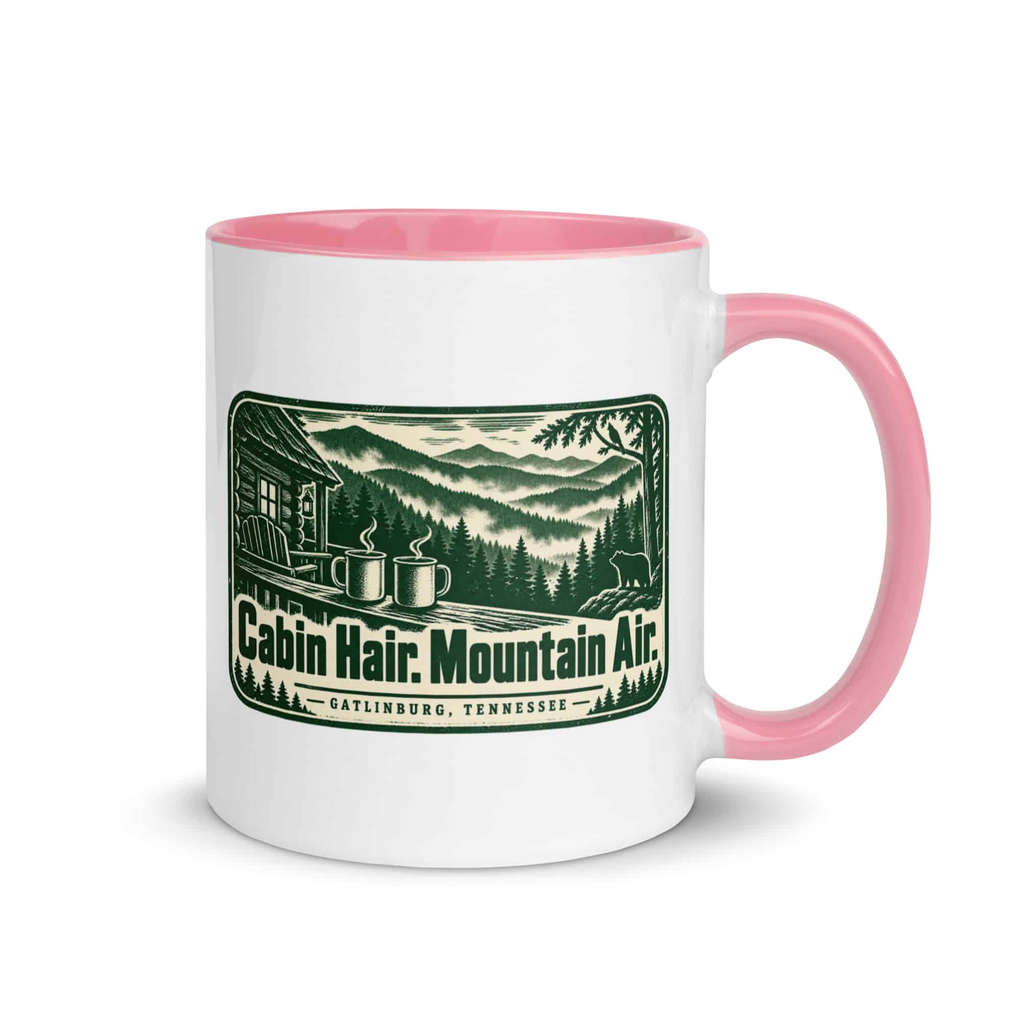Gatlinburg and the Smokies Color Inside Coffee Mug: Cabin Hair. Mountain Air, Forest Ink Stamp