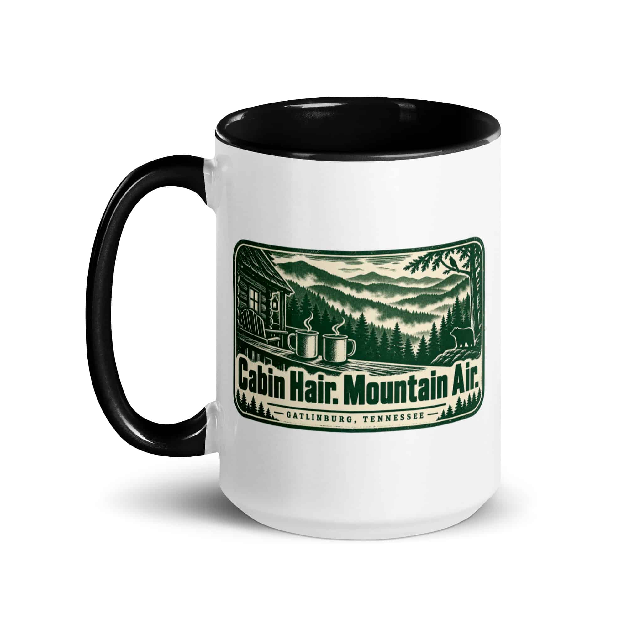 Gatlinburg and the Smokies Color Inside Coffee Mug: Cabin Hair. Mountain Air, Forest Ink Stamp
