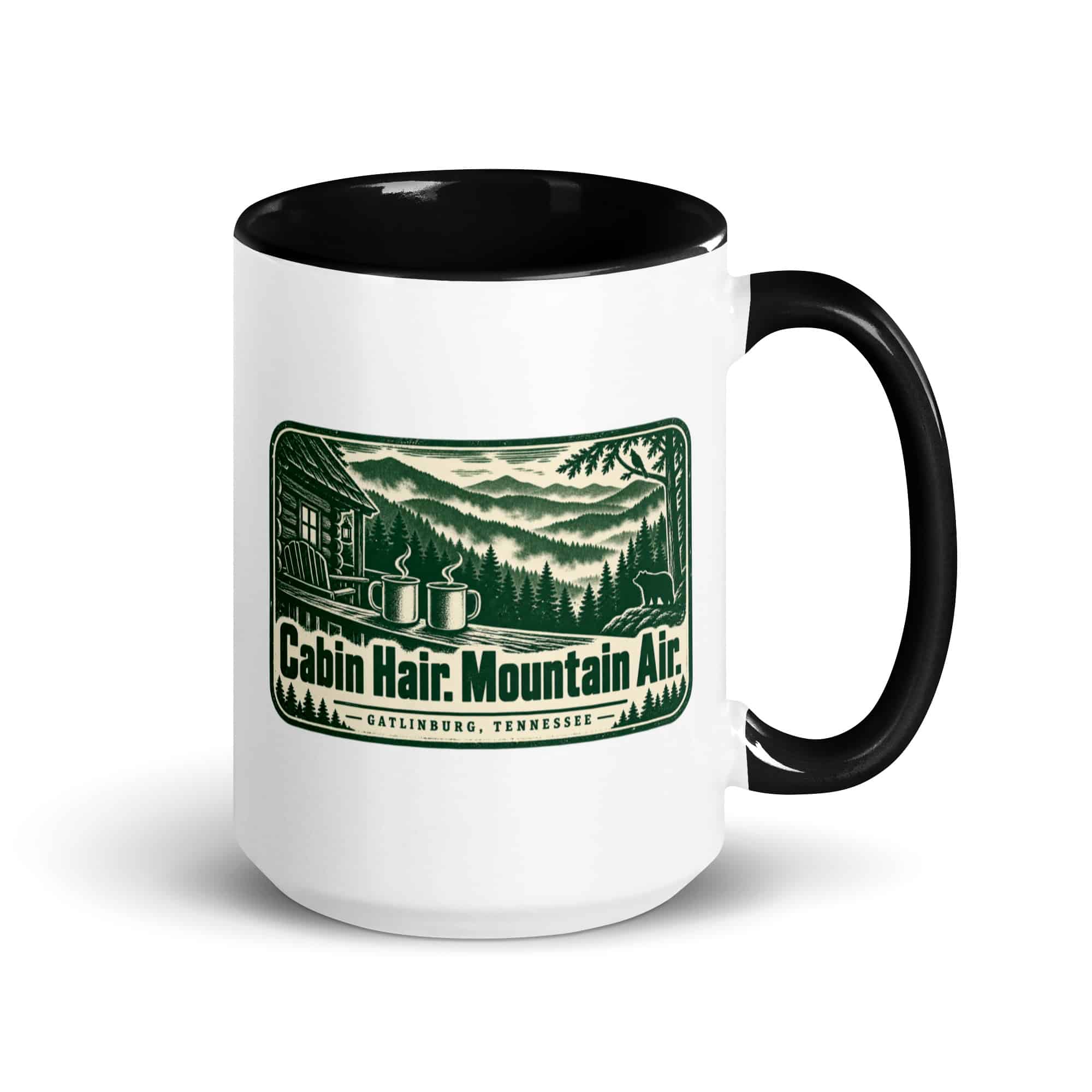 Gatlinburg and the Smokies Color Inside Coffee Mug: Cabin Hair. Mountain Air, Forest Ink Stamp