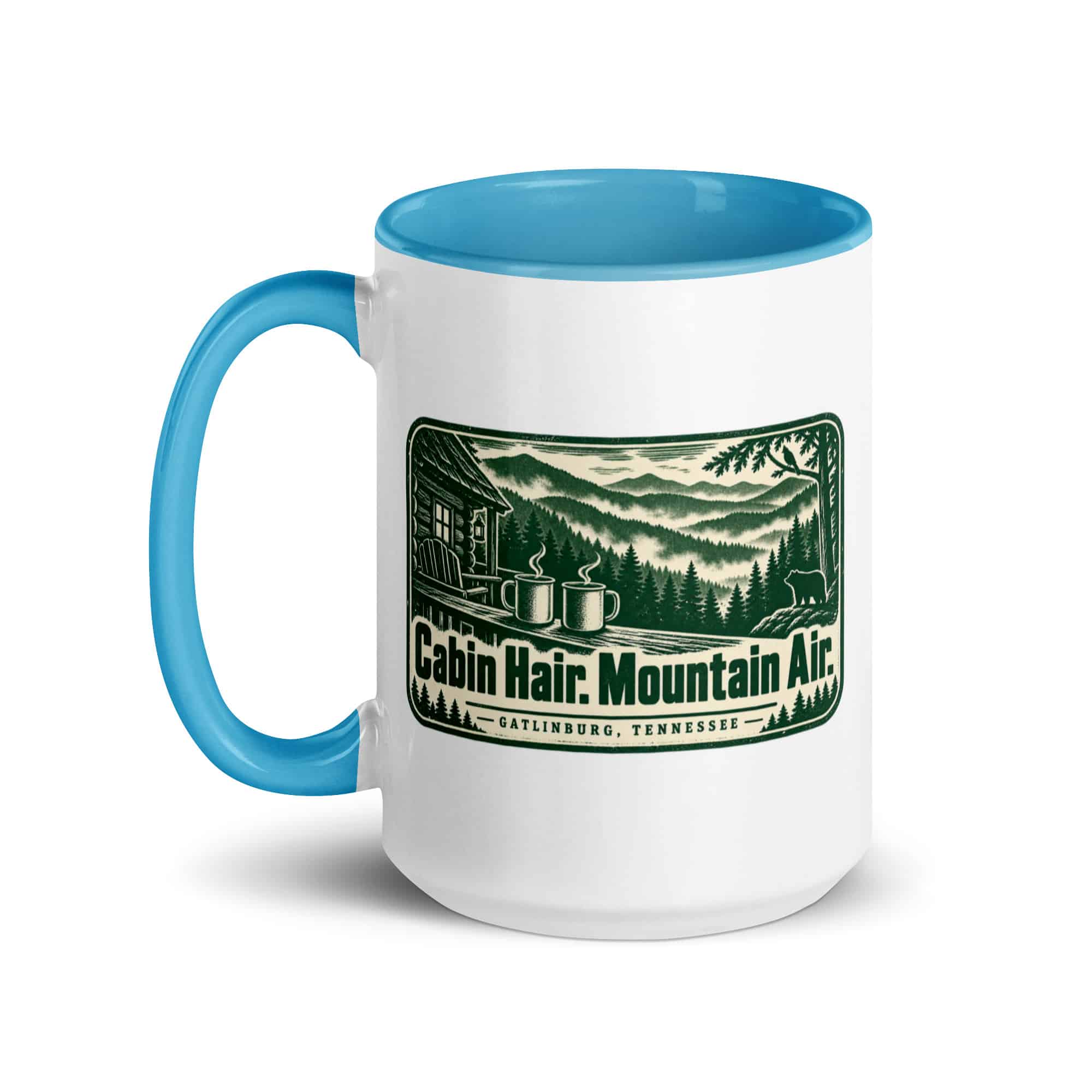 Gatlinburg and the Smokies Color Inside Coffee Mug: Cabin Hair. Mountain Air, Forest Ink Stamp
