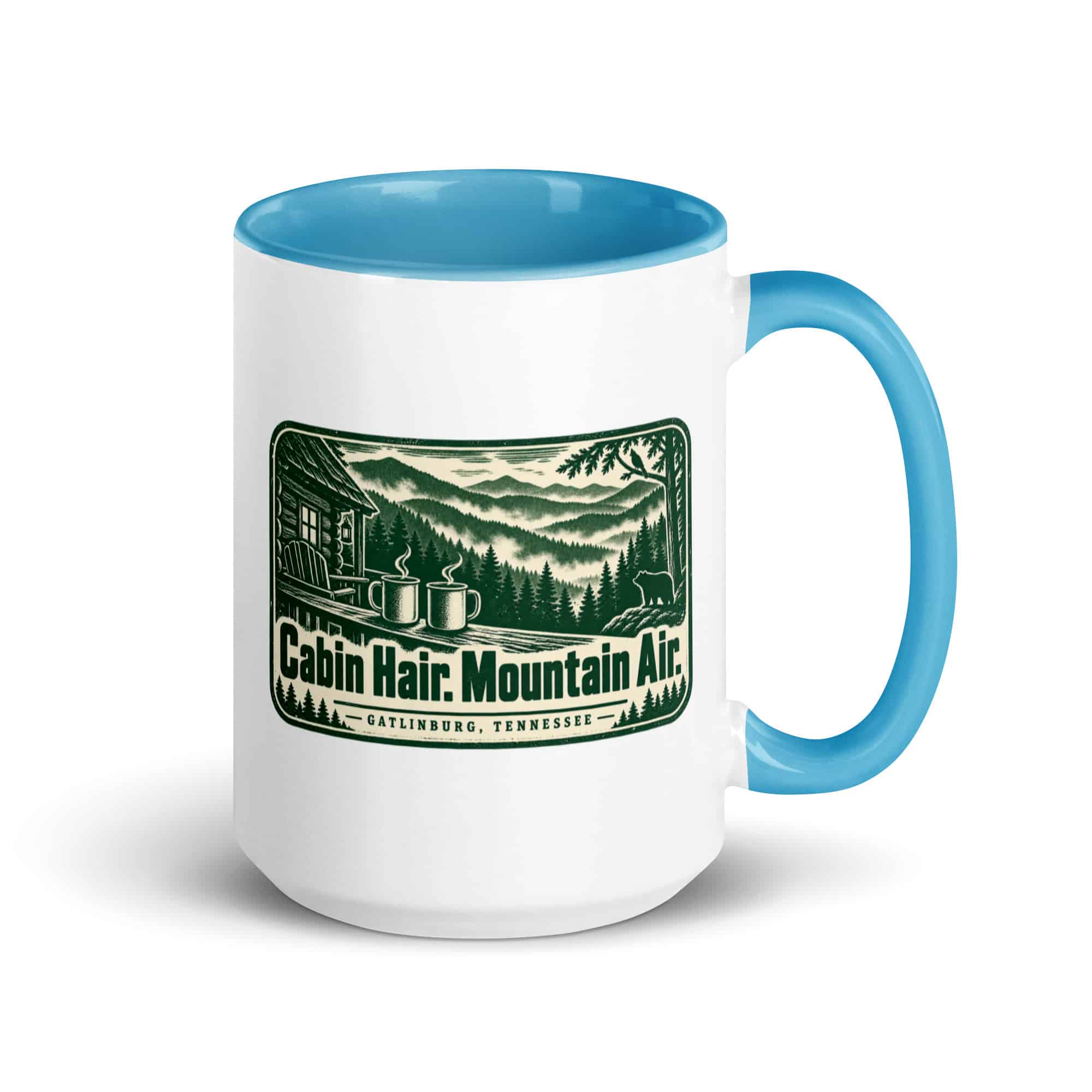 Gatlinburg and the Smokies Color Inside Coffee Mug: Cabin Hair. Mountain Air, Forest Ink Stamp