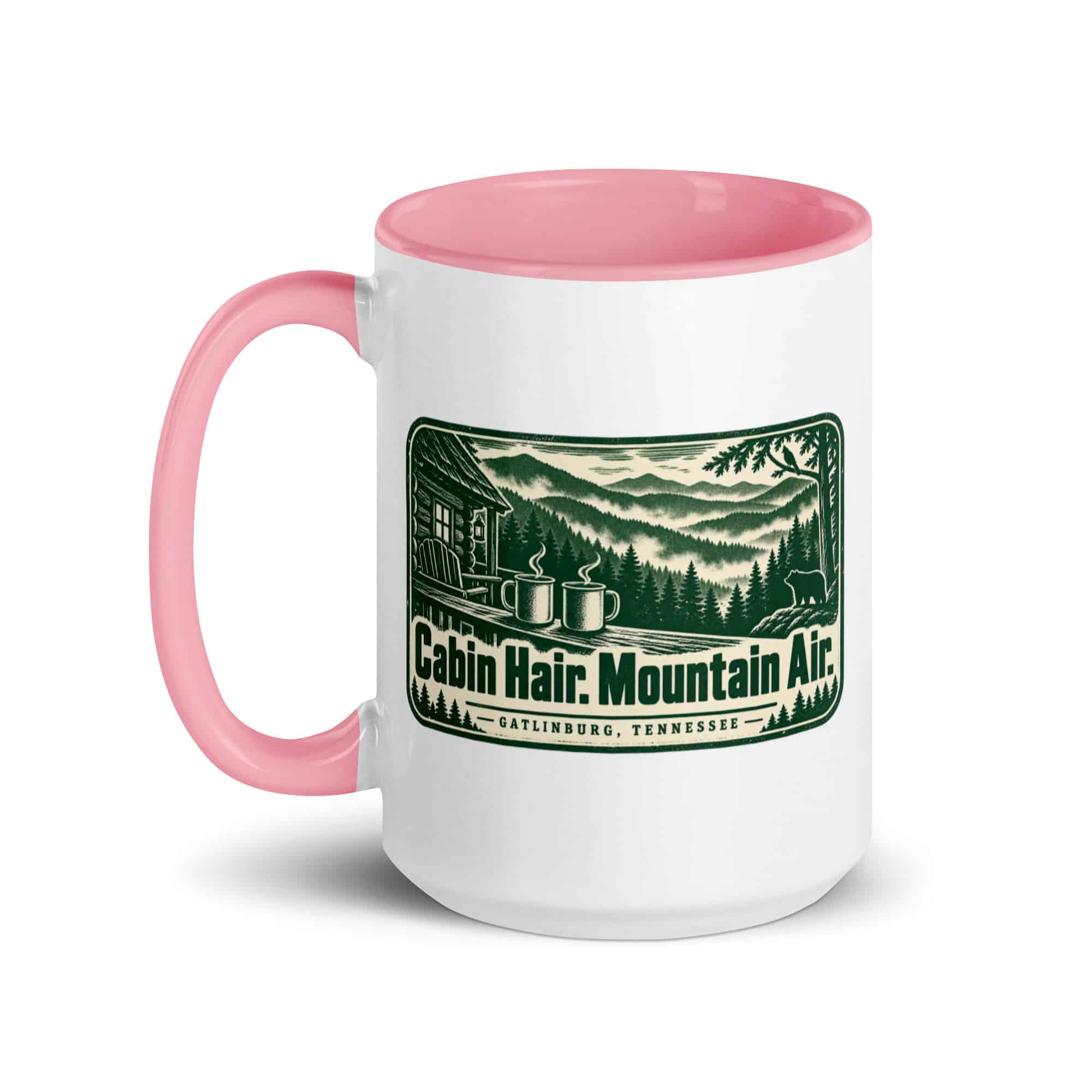 Gatlinburg and the Smokies Color Inside Coffee Mug: Cabin Hair. Mountain Air, Forest Ink Stamp