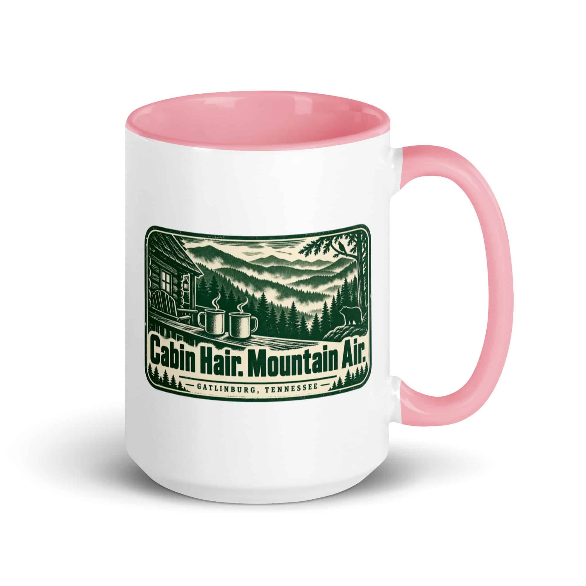 Gatlinburg and the Smokies Color Inside Coffee Mug: Cabin Hair. Mountain Air, Forest Ink Stamp