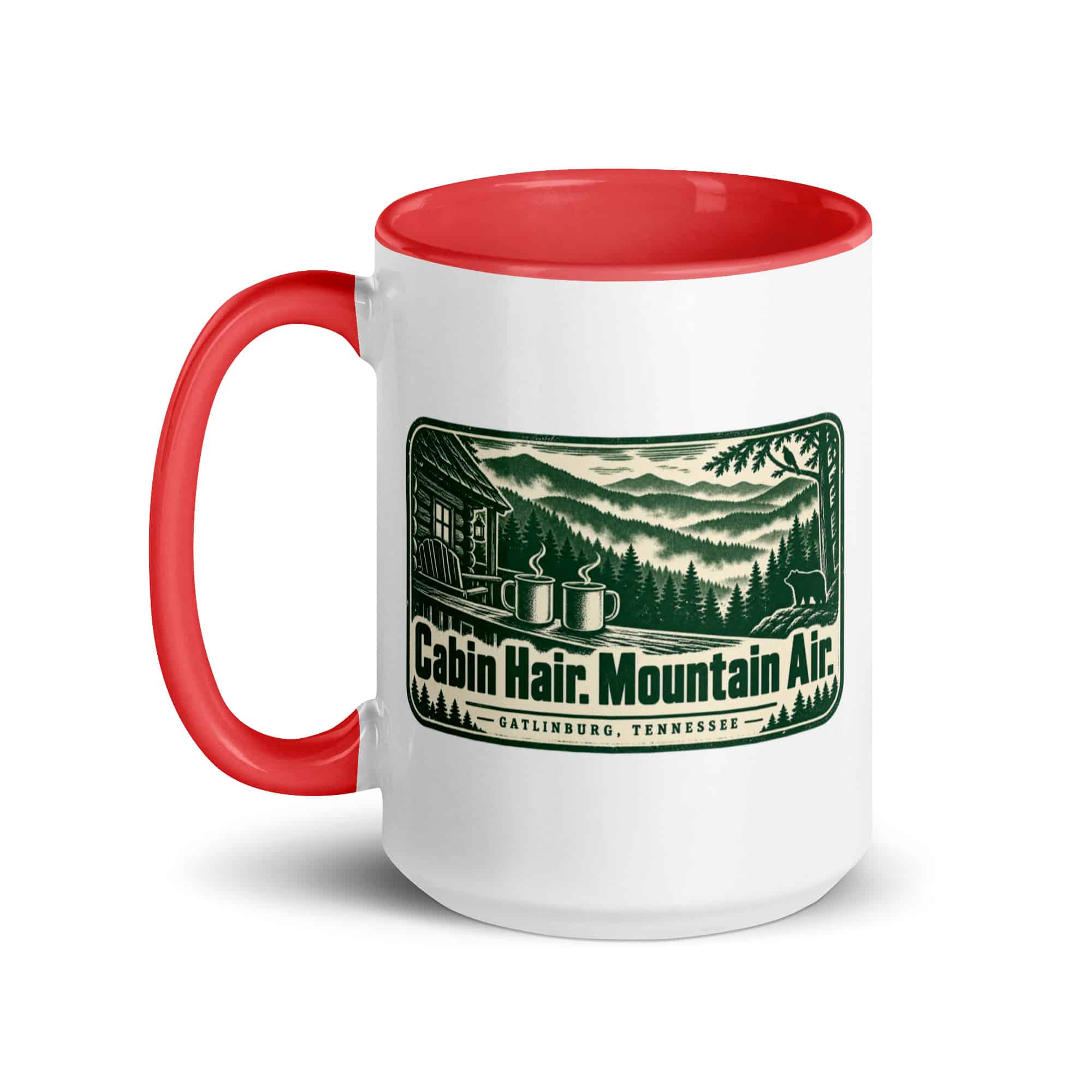 Gatlinburg and the Smokies Color Inside Coffee Mug: Cabin Hair. Mountain Air, Forest Ink Stamp
