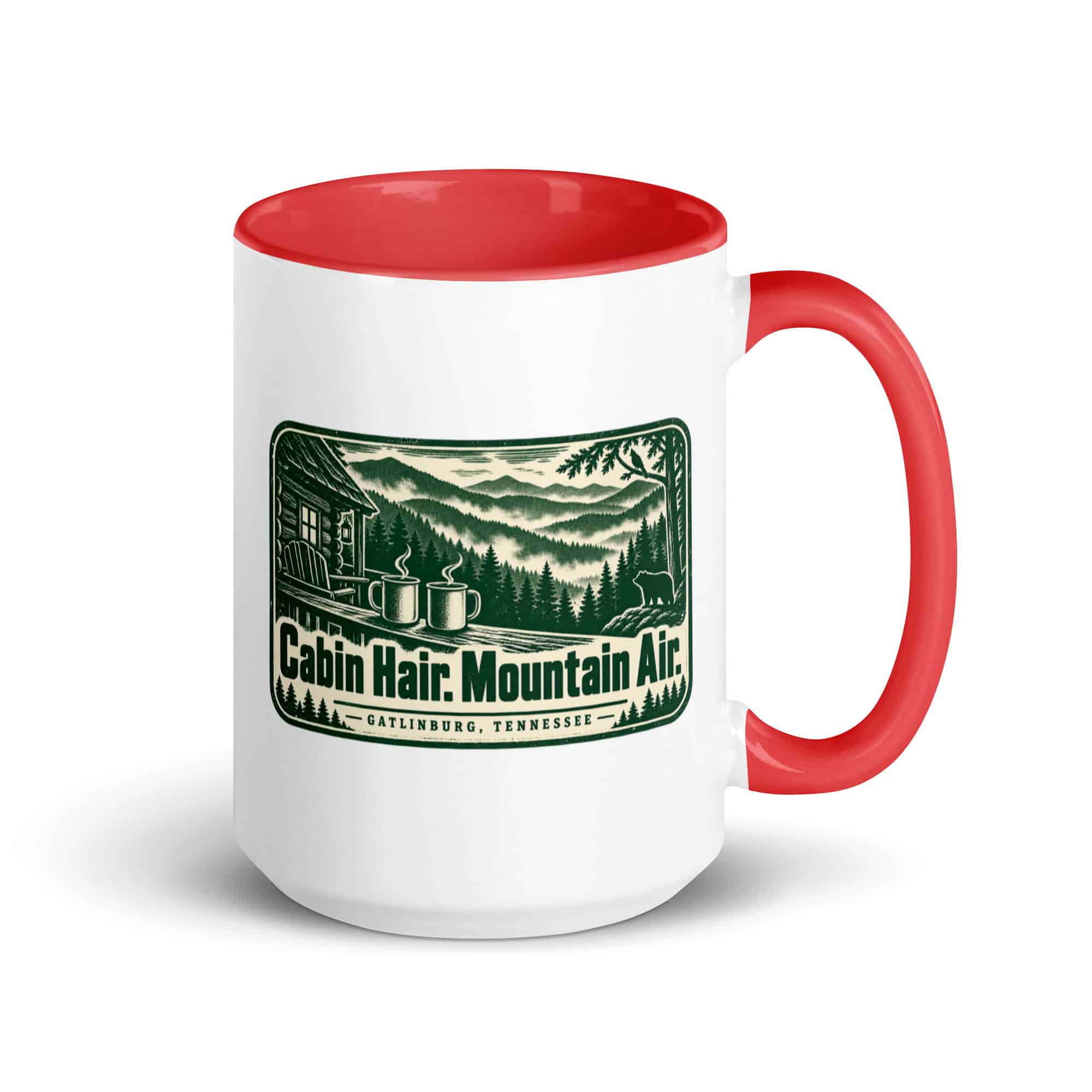 Gatlinburg and the Smokies Color Inside Coffee Mug: Cabin Hair. Mountain Air, Forest Ink Stamp