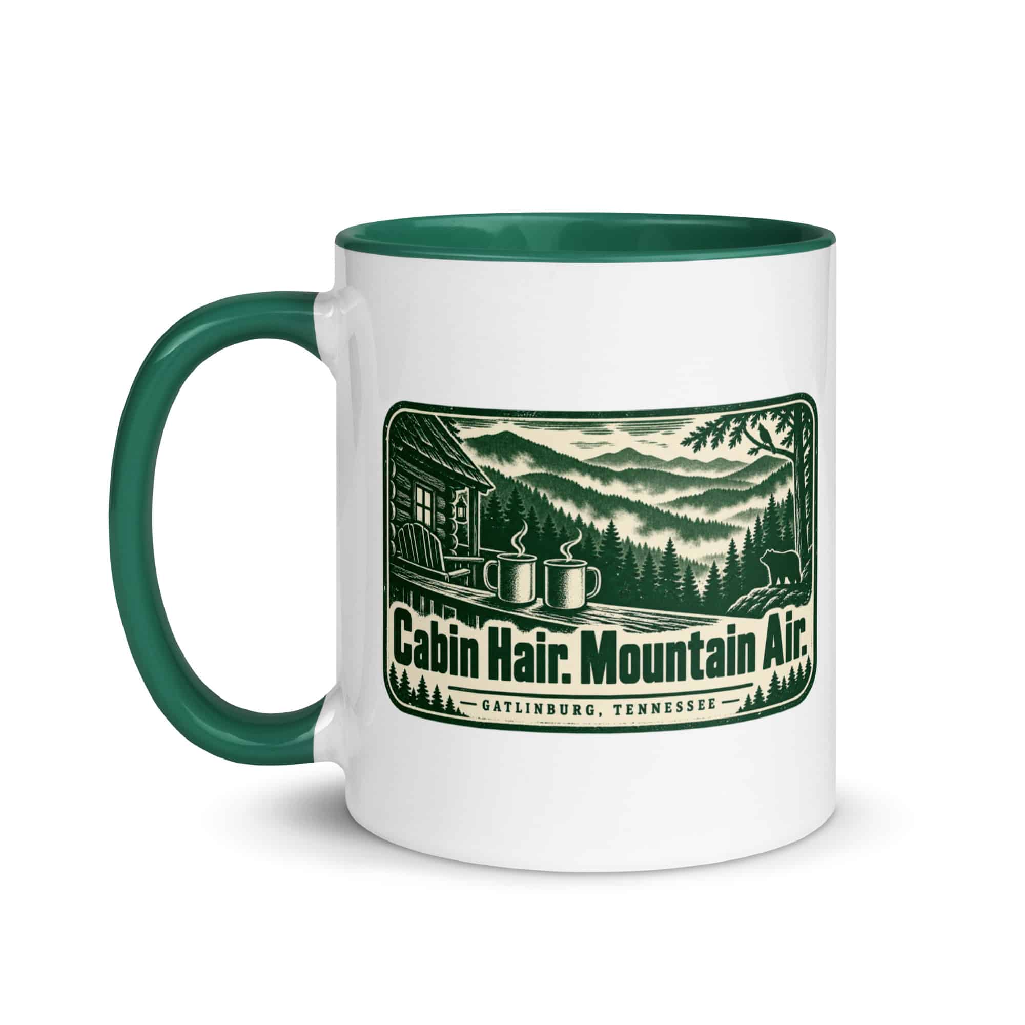 Gatlinburg and the Smokies Color Inside Coffee Mug: Cabin Hair. Mountain Air, Forest Ink Stamp