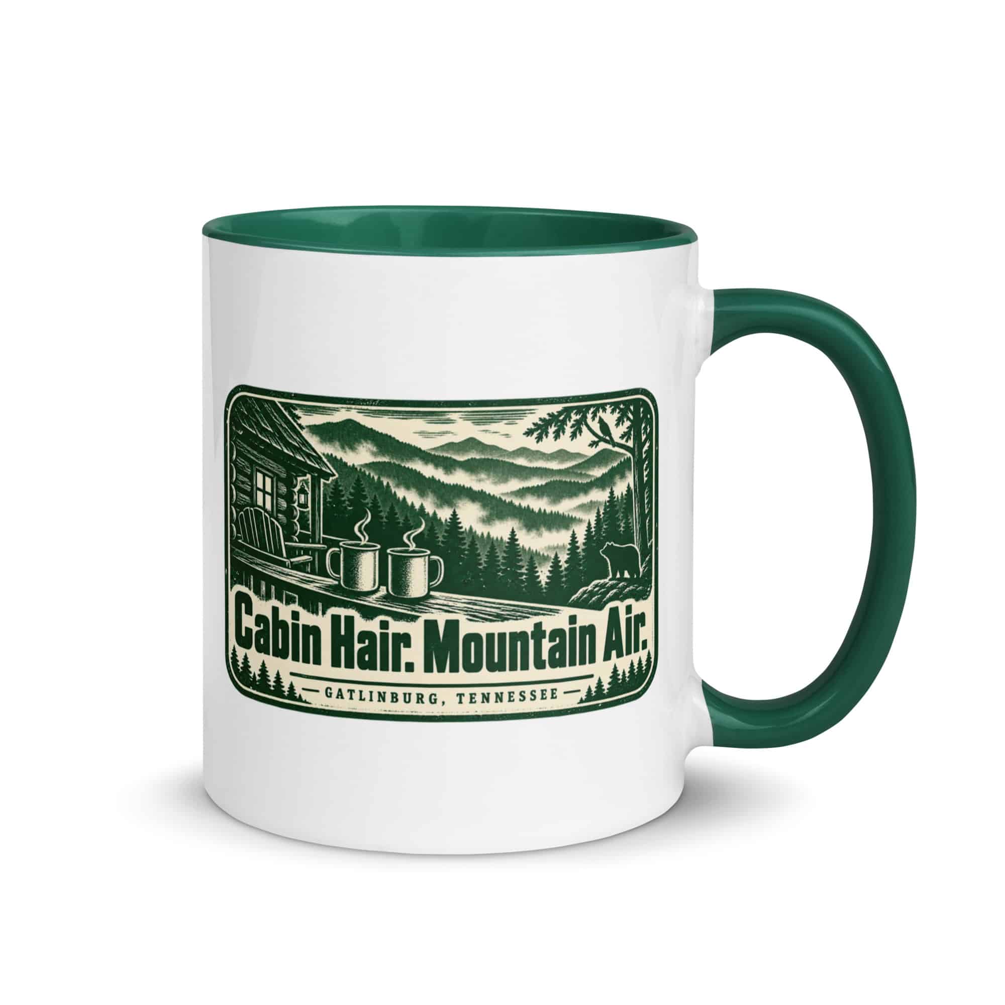 Gatlinburg and the Smokies Color Inside Coffee Mug: Cabin Hair. Mountain Air, Forest Ink Stamp