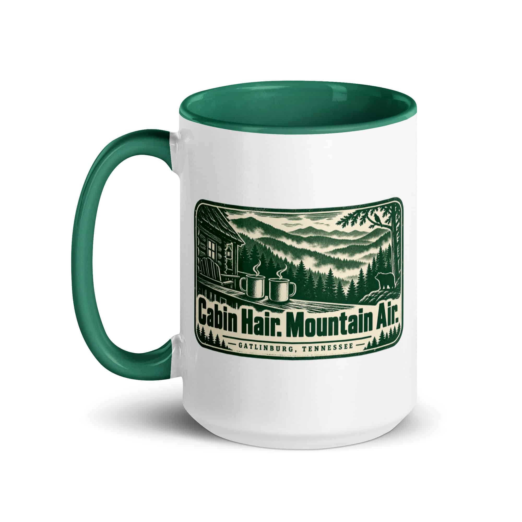 Gatlinburg and the Smokies Color Inside Coffee Mug: Cabin Hair. Mountain Air, Forest Ink Stamp