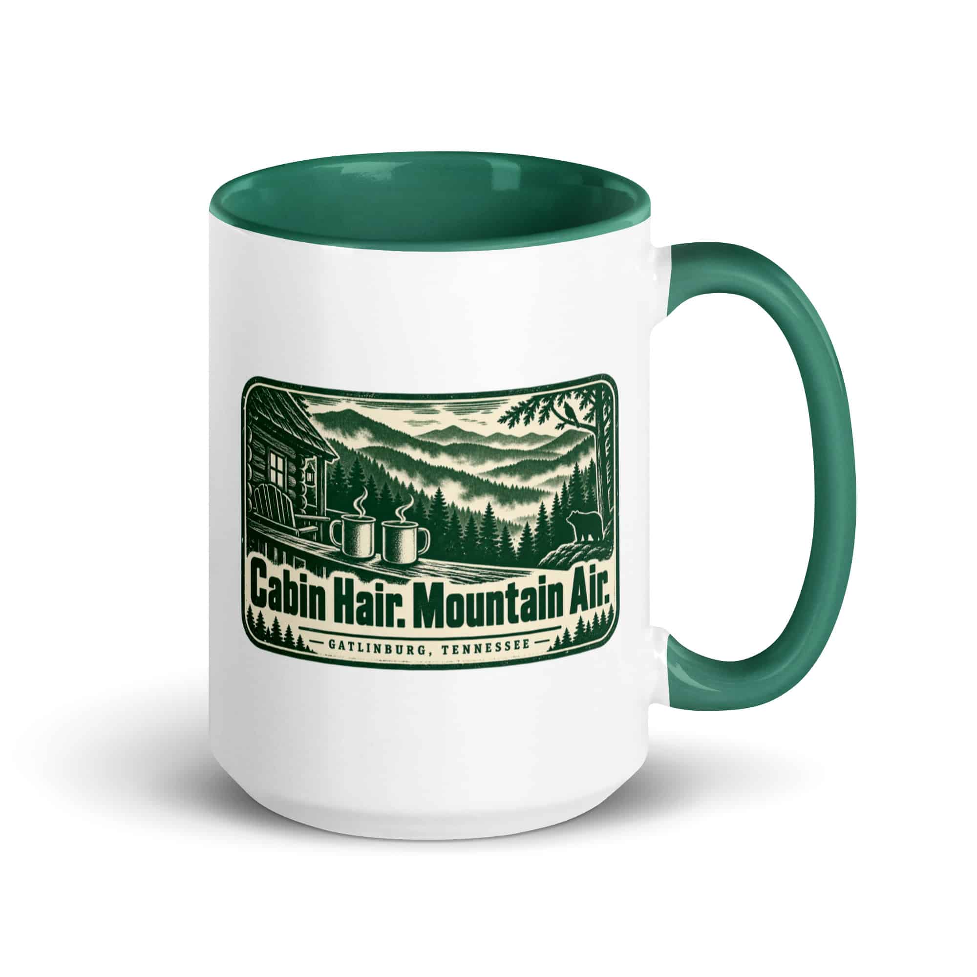 Gatlinburg and the Smokies Color Inside Coffee Mug: Cabin Hair. Mountain Air, Forest Ink Stamp