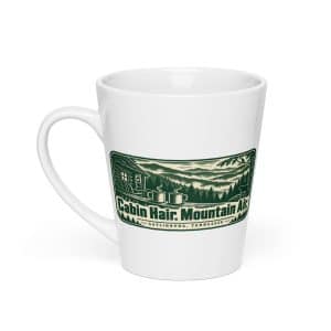 Gatlinburg and the Smokies Latte Mug: Cabin Hair. Mountain Air, Forest Ink Stamp - 12 oz - Main