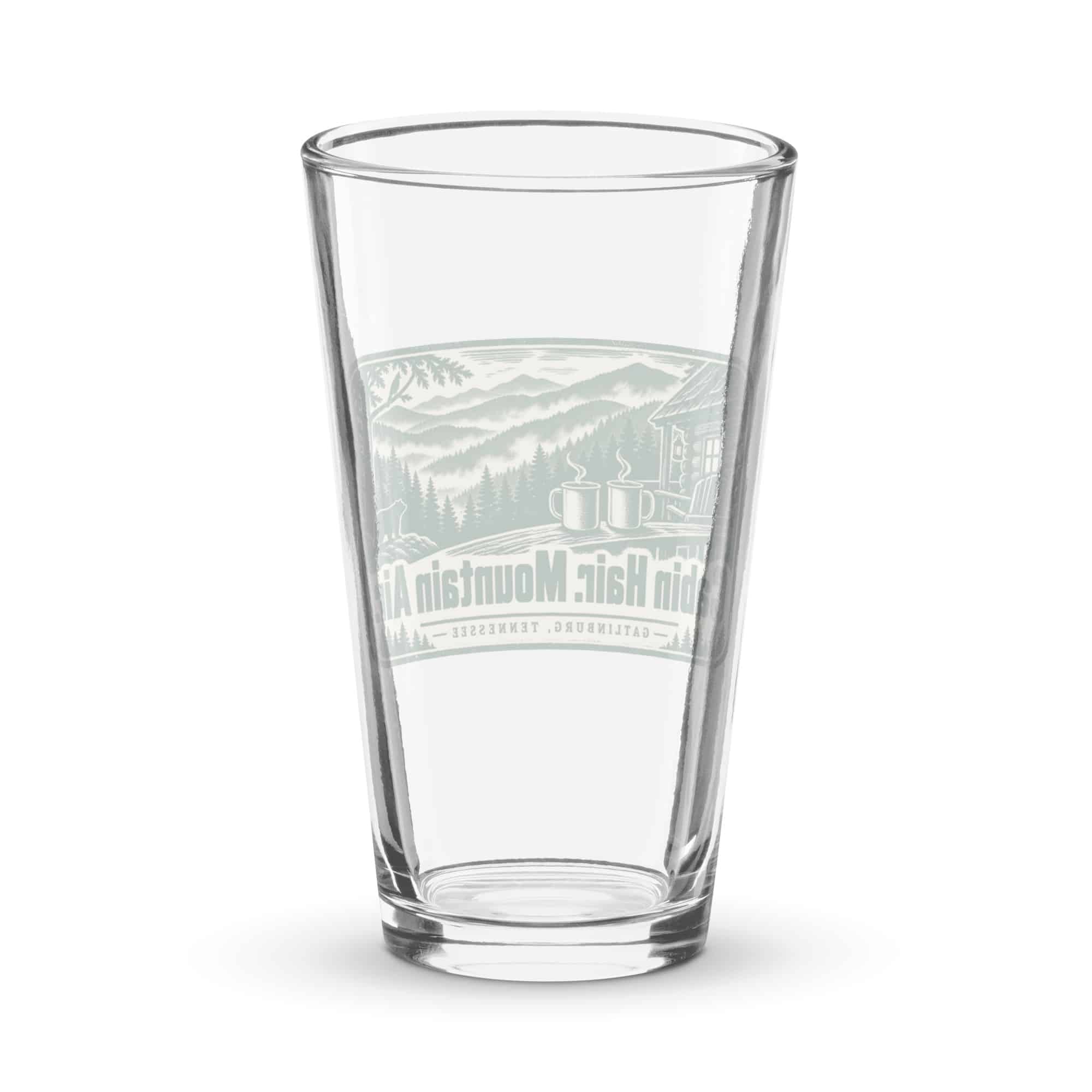Gatlinburg and the Smokies Pint Glass: Cabin Hair. Mountain Air, Forest Ink Stamp