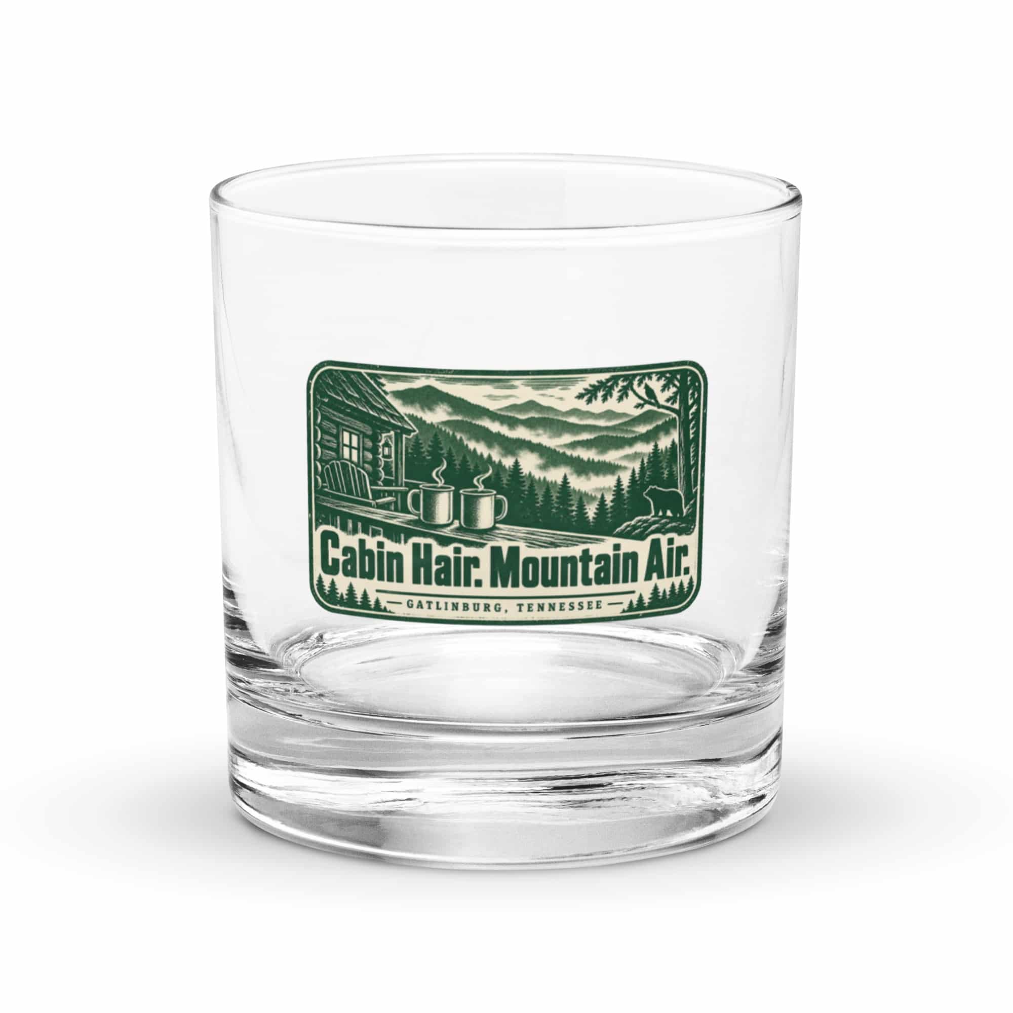 Gatlinburg and the Smokies Rocks Glass: Cabin Hair. Mountain Air, Forest Ink Stamp
